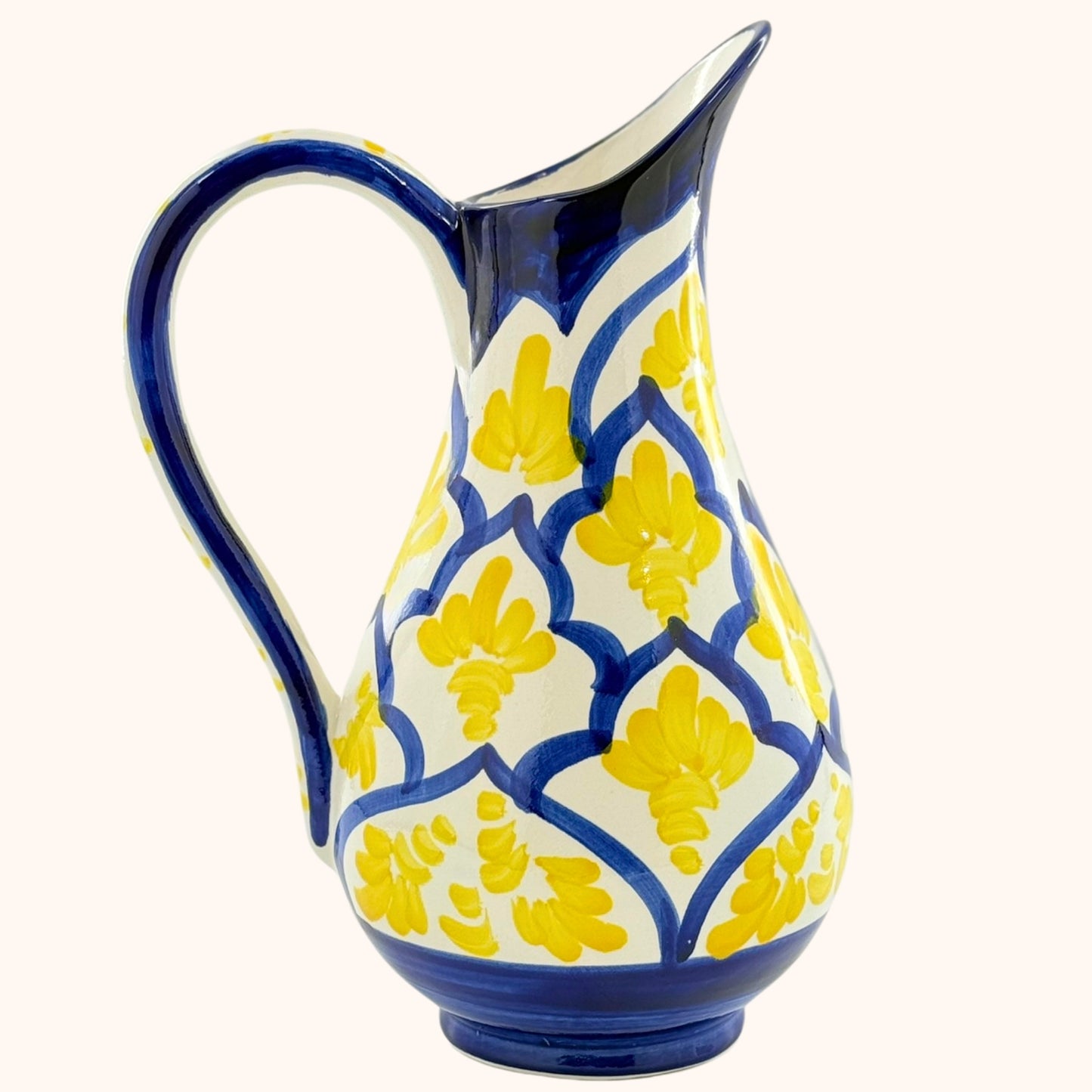 Grote handbeschilderde Spaanse geel/blauwe kan- 42 cm– perfect voor sangria, water of bloemen (kopie)