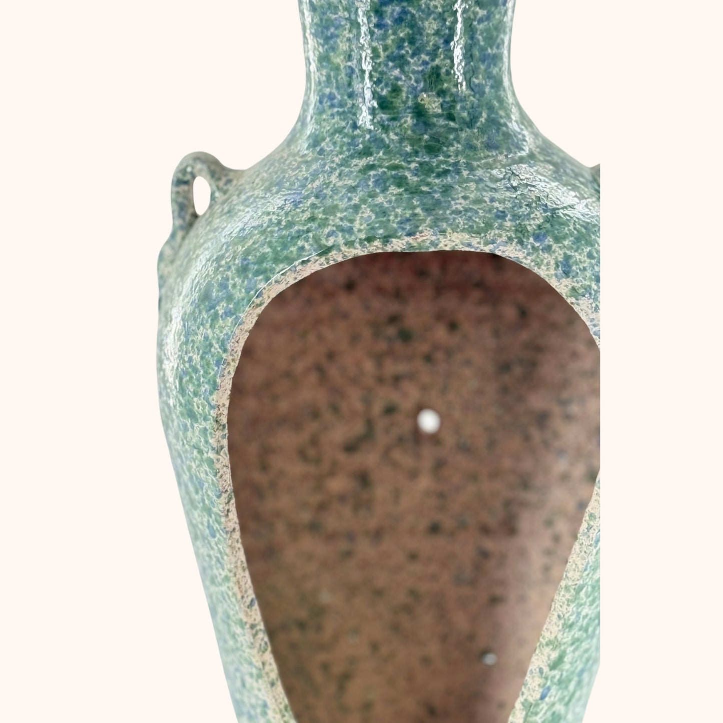 Terracotta kruik met opening – blauwgroen | 39 x 20 cm