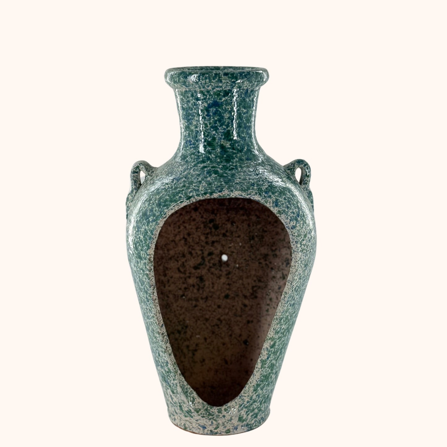 Terracotta kruik met opening – blauwgroen | 39 x 20 cm