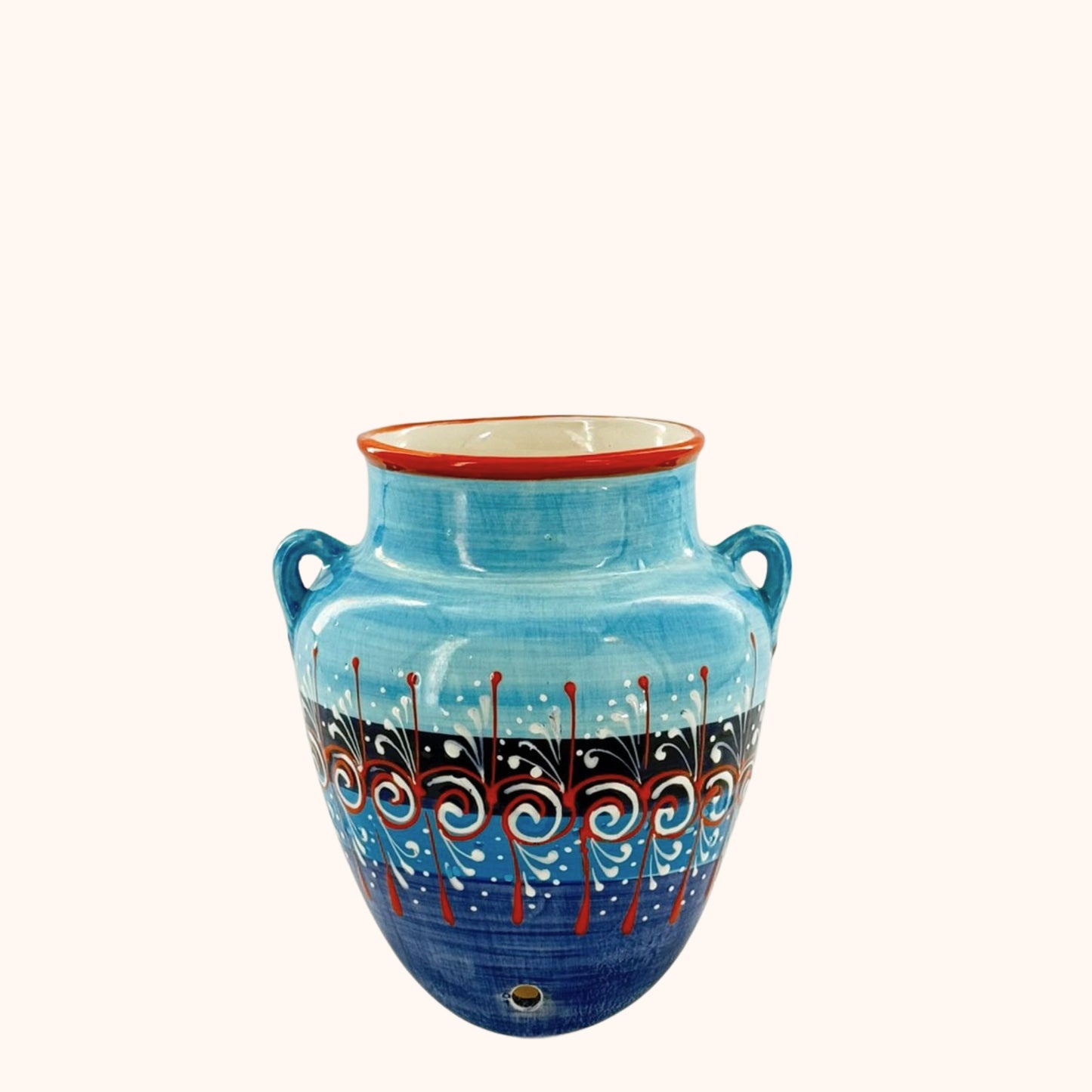 Kleurrijke keramieke hangpot "Azul y naranja" uit Spanje – handgemaakt in Andalusië