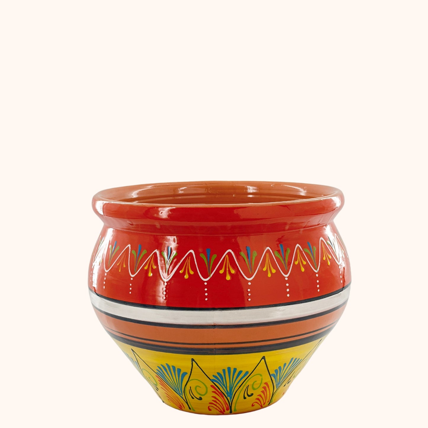 Handbeschilderde Spaanse plantenpot naranja y amarillo (terracotta)