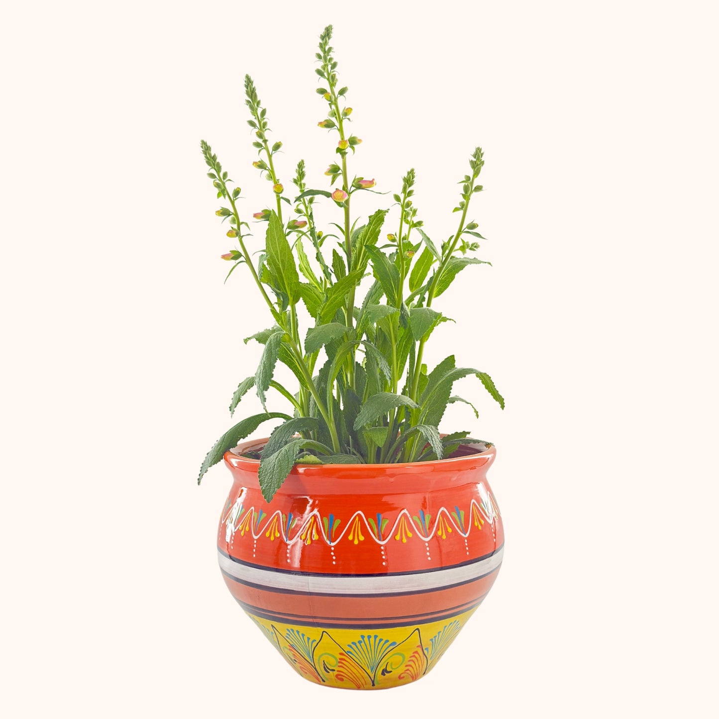Handbeschilderde Spaanse plantenpot naranja y amarillo (terracotta)
