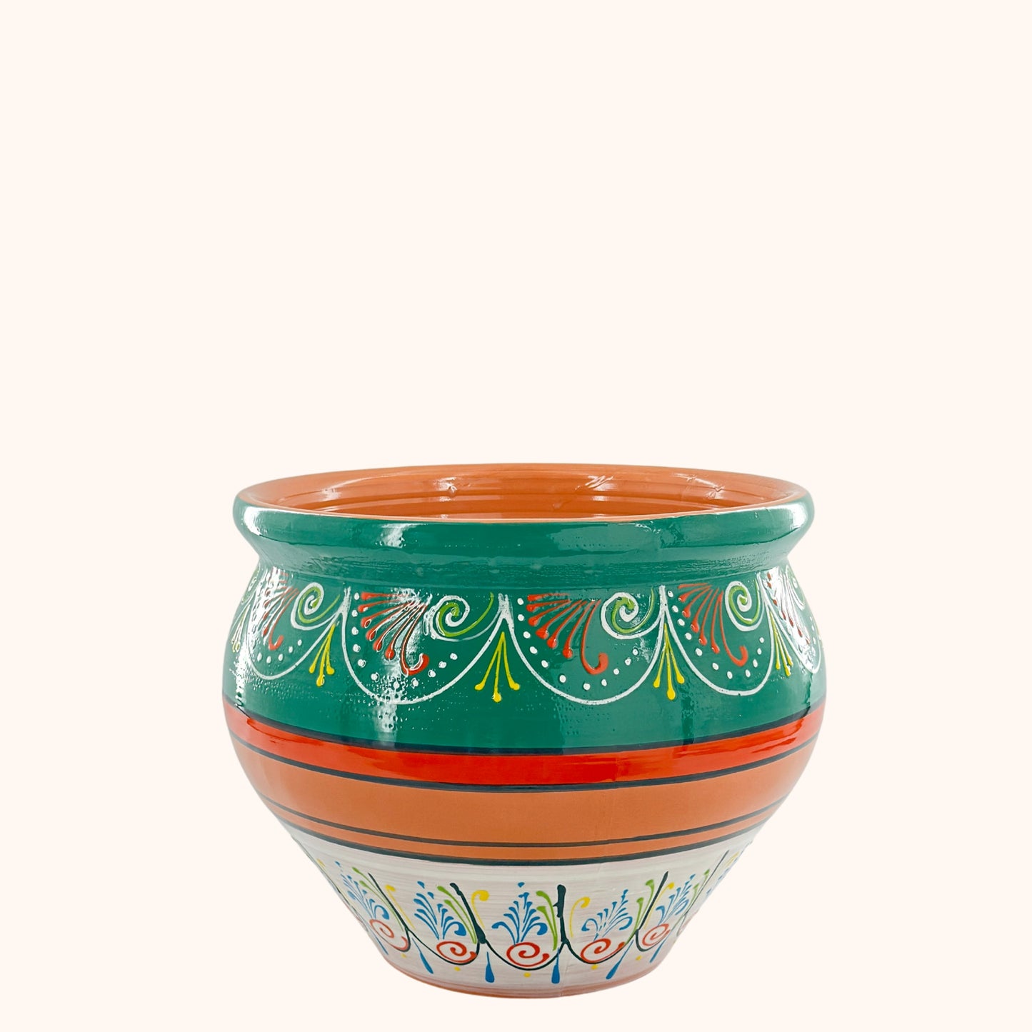 Handbeschilderde Spaanse plantenpot verde y blanco (terracotta)