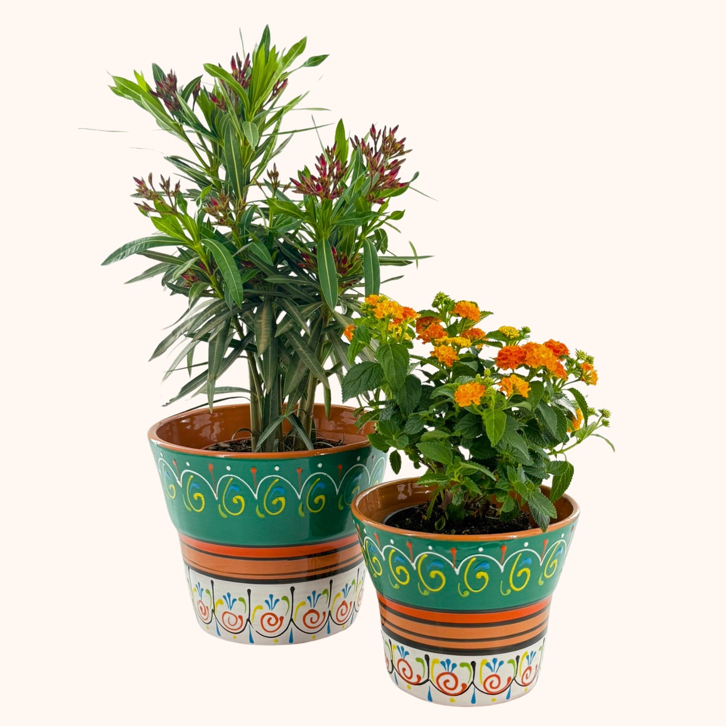 Handbeschilderde Spaanse keramieke bloempot Verde y Blanco
