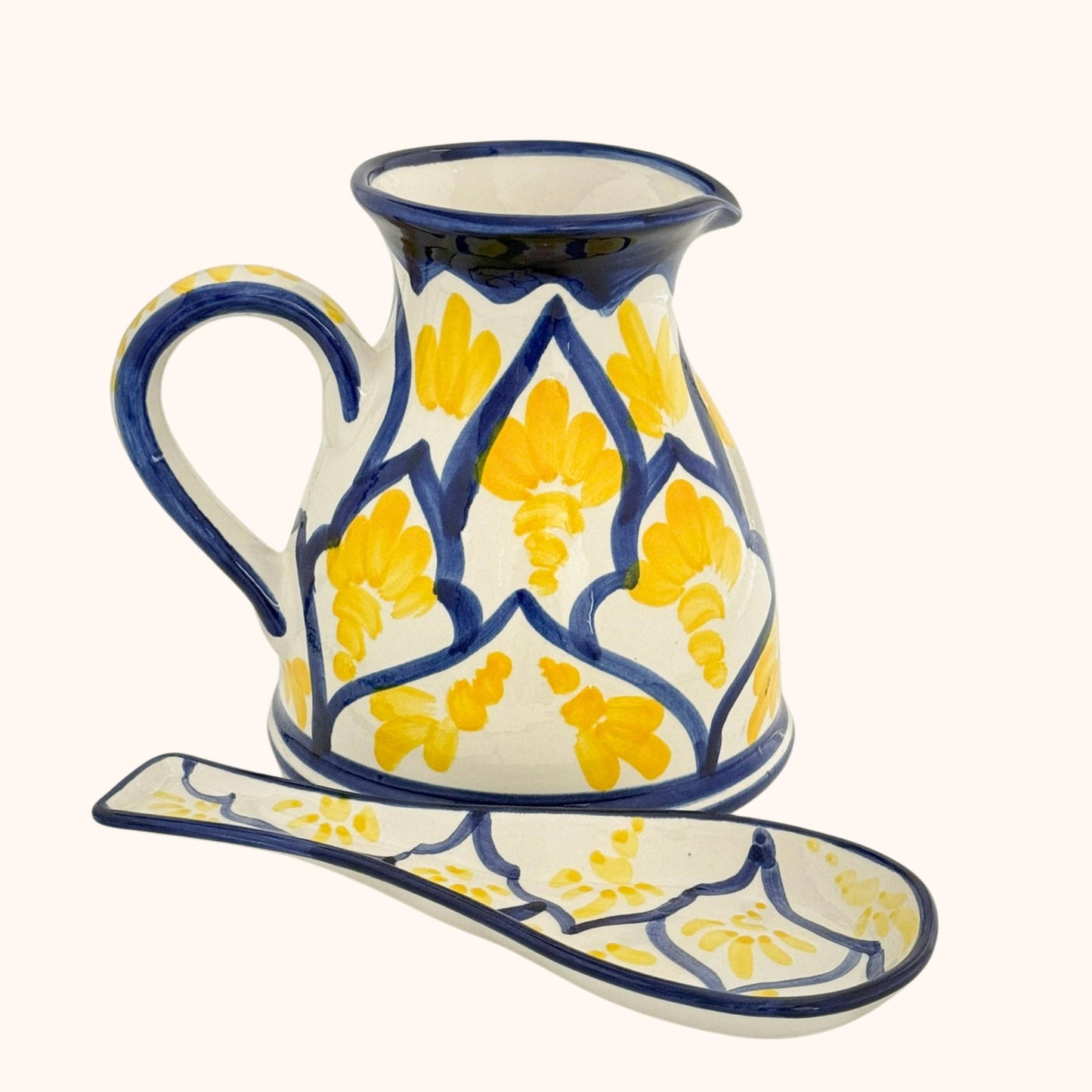 Handgemaakte keramieke lepel geel/blauw – stijlvol voor koken en serveren!
