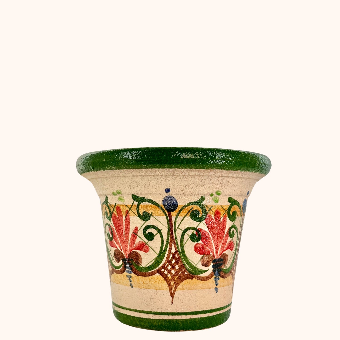 Terracotta bloempot groen 26 cm hoog – handbeschilderd met drainagegat