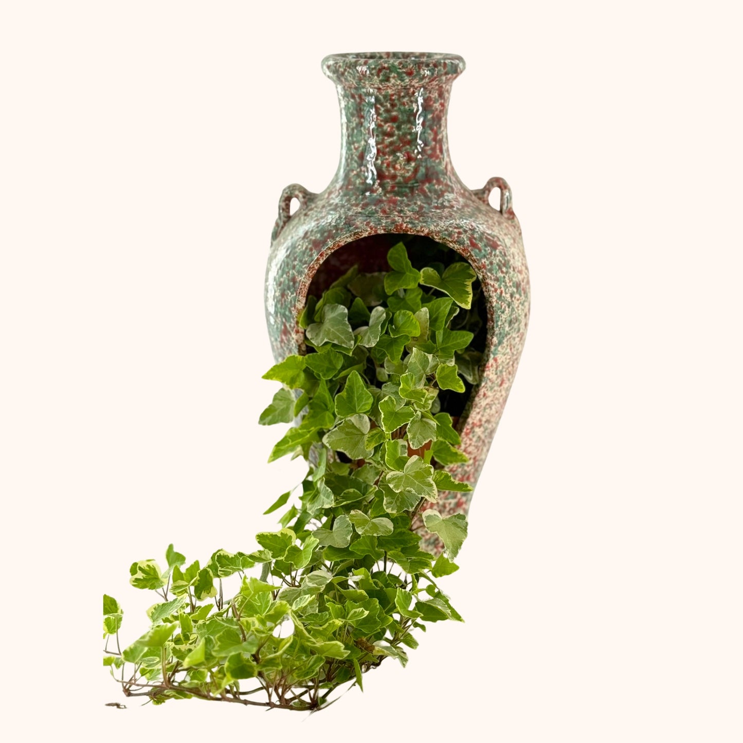 Terracotta kruik met opening – rood, wit & groen | 39 x 20 cm