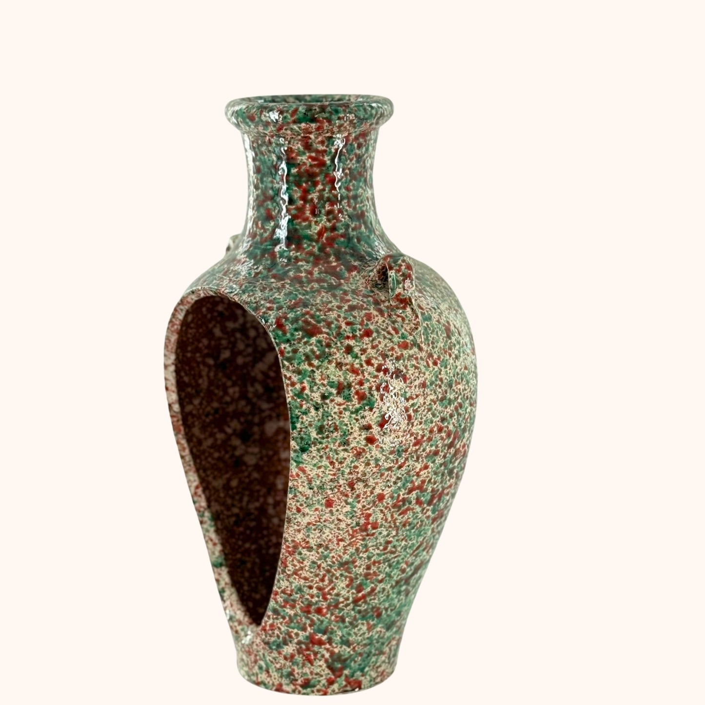 Terracotta kruik met opening – rood, wit & groen | 39 x 20 cm