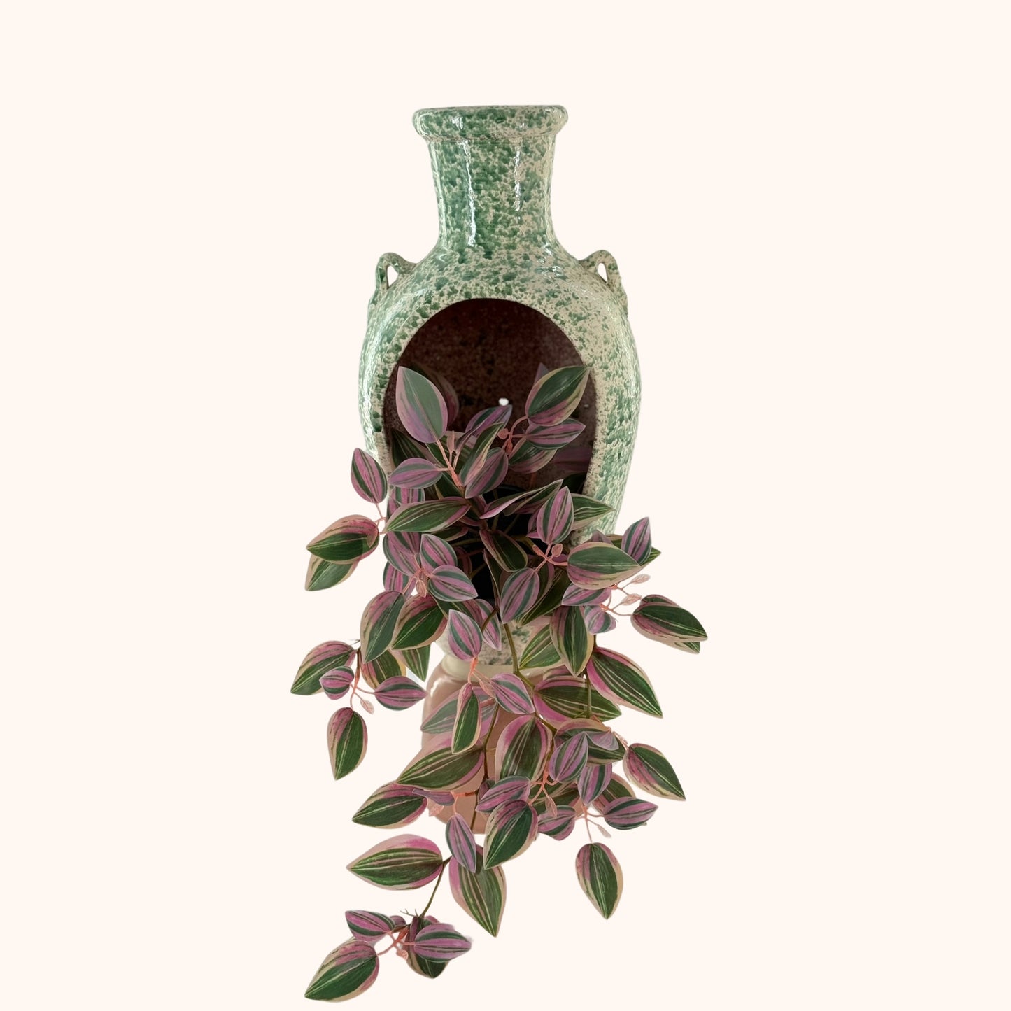 Terracotta kruik met opening – wit & groen | 39 x 20 cm