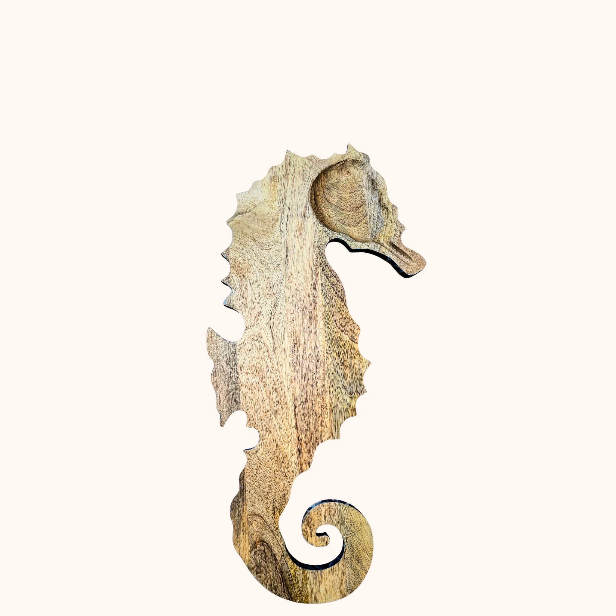 Grote Tapasplank "Zeepaard" – Mangohout & Blauw Detail (Ø 60 cm), handgemaakt keramiek uit Spanje in blauw - Belleza del Sur