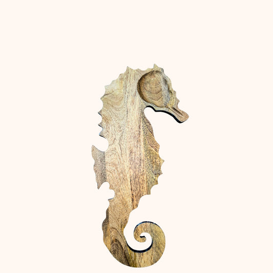Grote Tapasplank "Zeepaard" – Mangohout & Blauw Detail (Ø 60 cm)