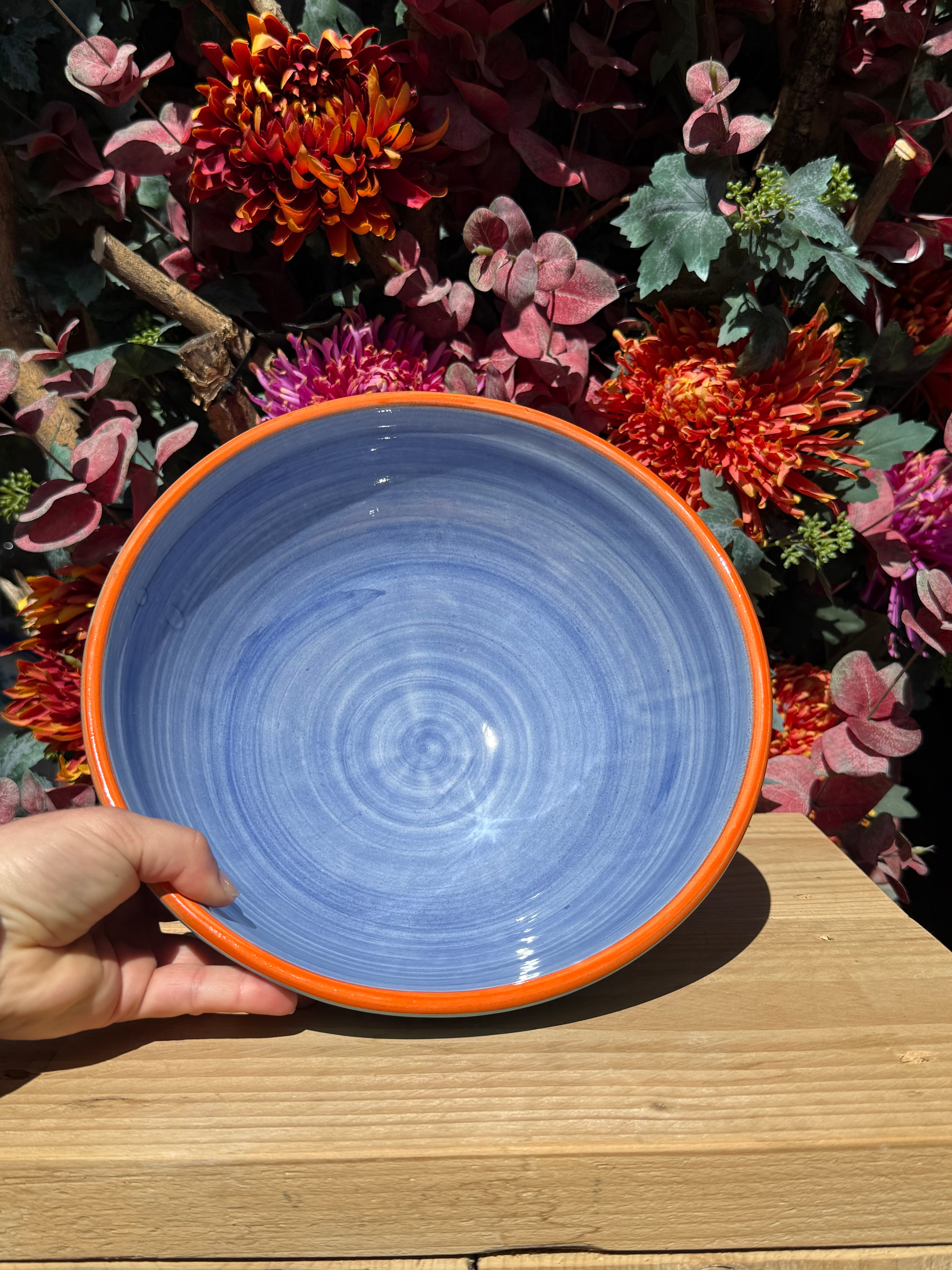 Keramieken kom blauw Azul Flor zeeblauwe binnenkant keramiek