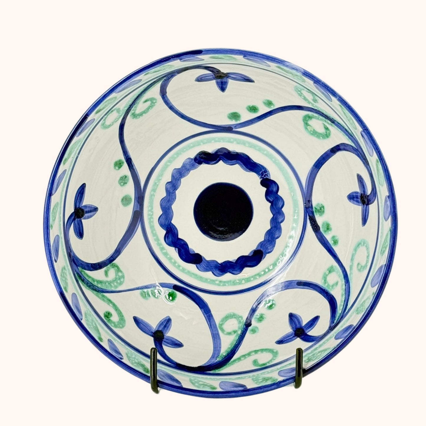 Grote handgemaakte serveerkom groen/blauw – kleurrijk keramiek uit Spanje
