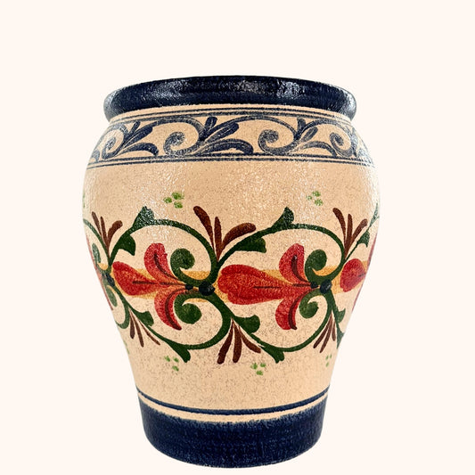 Terracotta bloempot blauw 46 cm hoog – handbeschilderd met drainagegat