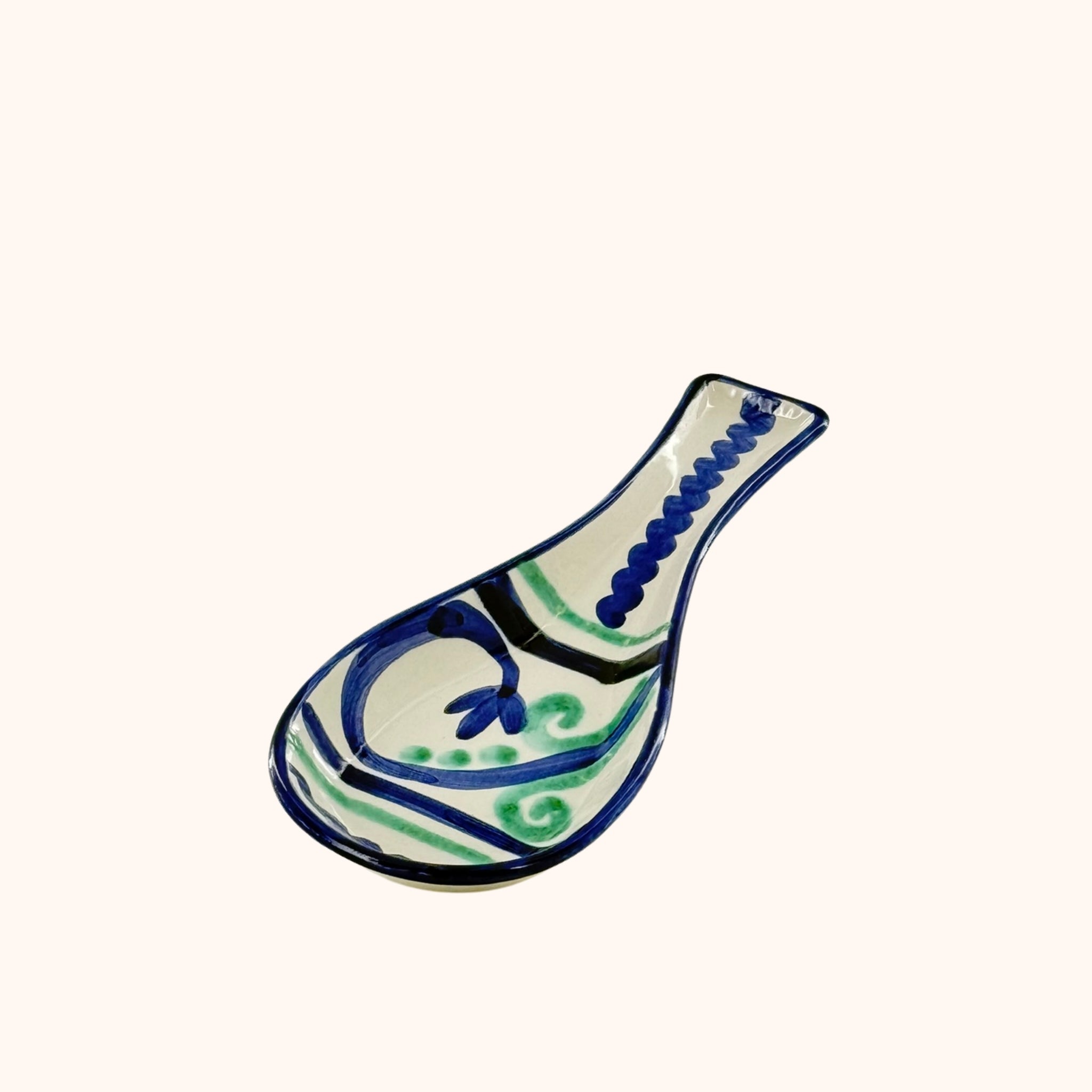 Handgemaakte keramieke lepel groen/blauw – stijlvol voor koken en serveren!, handgemaakt keramiek uit Spanje in blauw en groen - Belleza del Sur