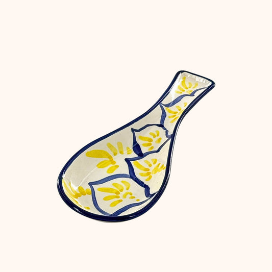 Handgemaakte keramieke lepel geel/blauw – stijlvol voor koken en serveren!