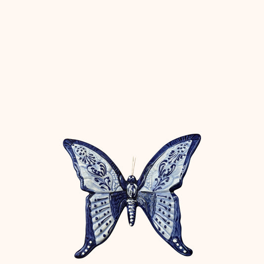 🦋 Middel vlinder, Spaanse keramiek (20 cm) lichtblauw/donkerblauw