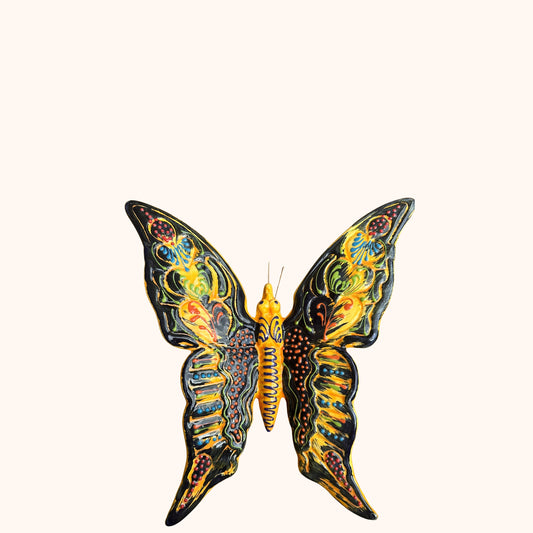 🦋 Grote vlinder Spaanse keramiek (32 cm) zwart/geel/multi