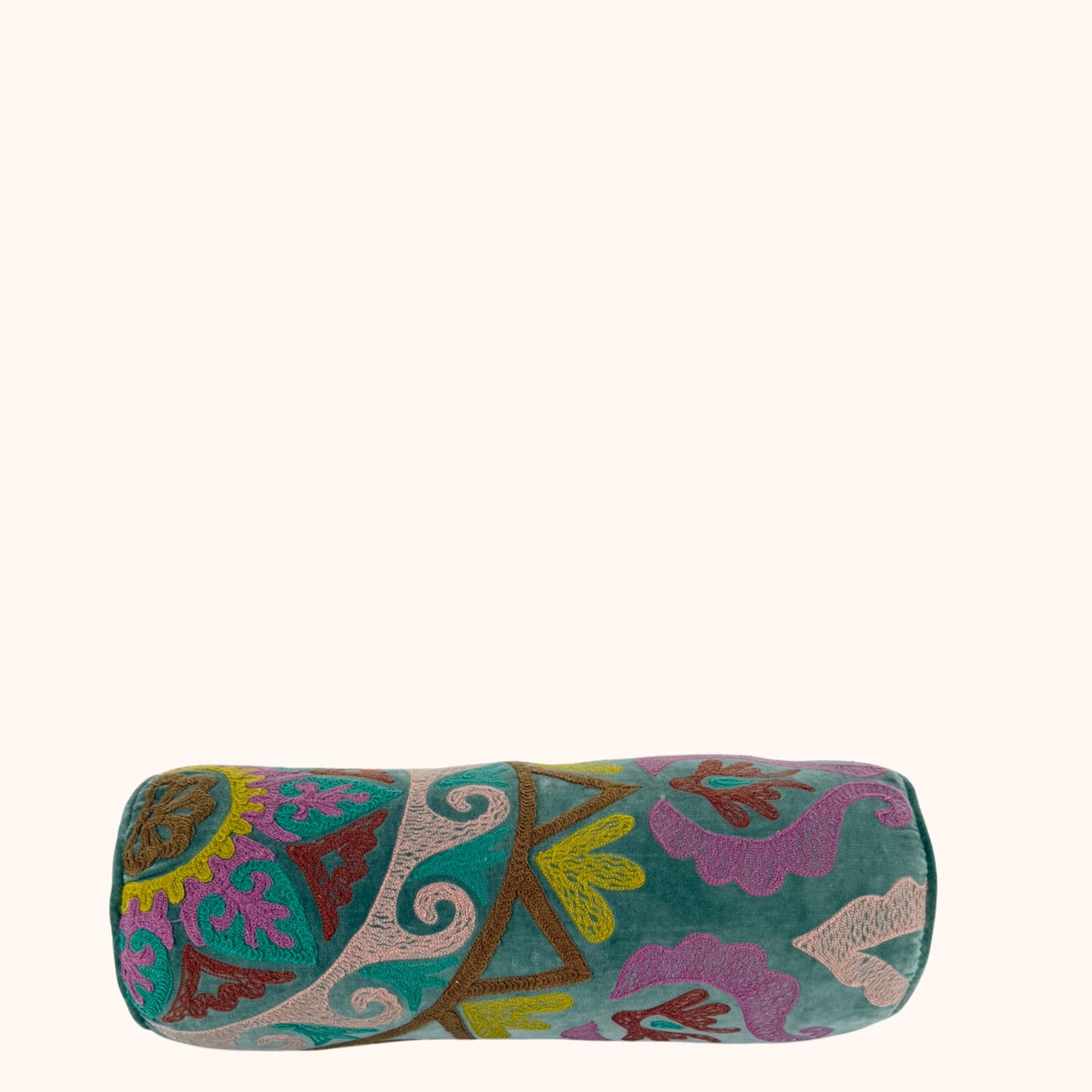 Velourse nekrol 54x20cm met handgemaakte bloemenborduursels blauw en multicolour