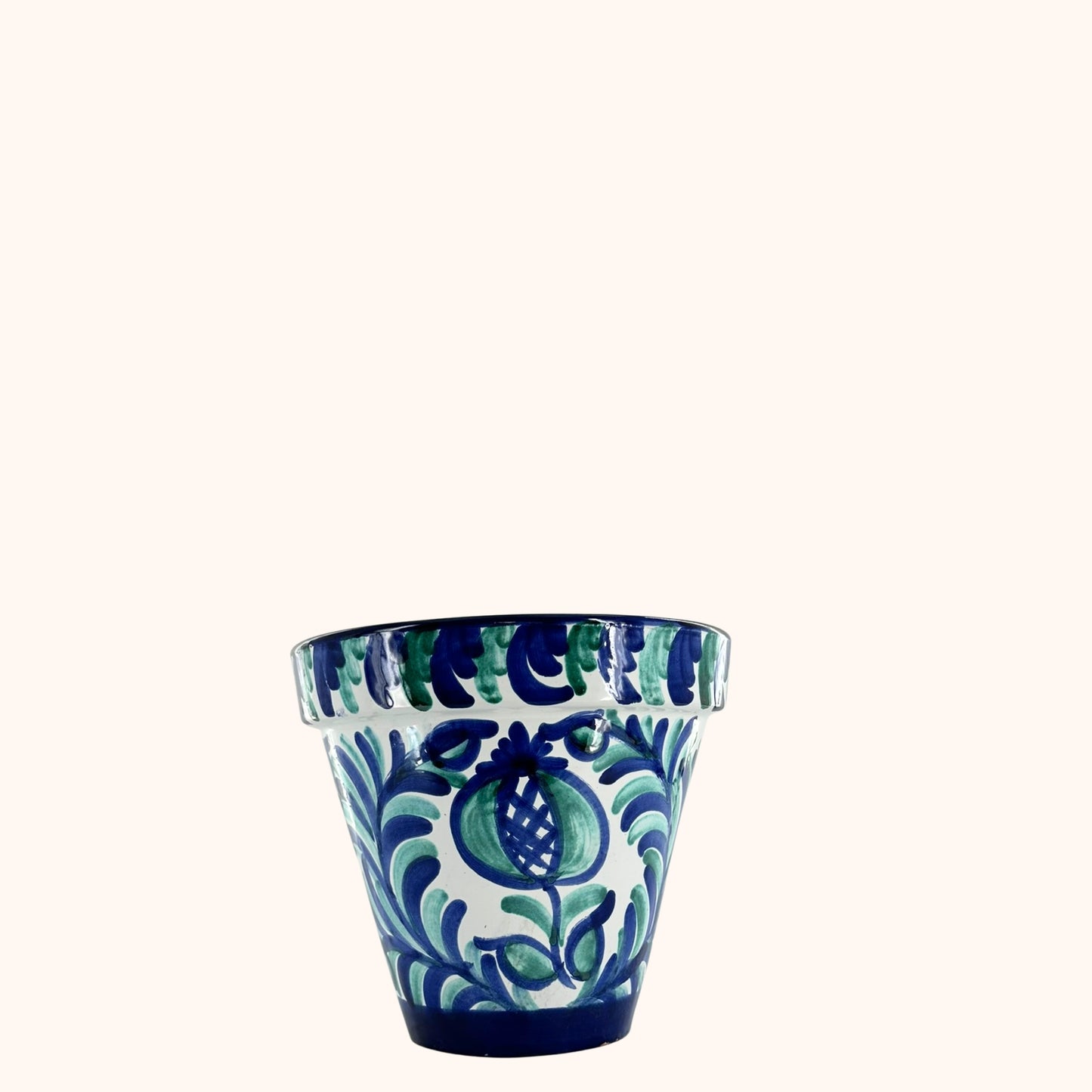 ⚪ Jardín Andaluz – Grote bloempot (H25 x Ø25 cm) – Donkerblauw/Groen/Wit