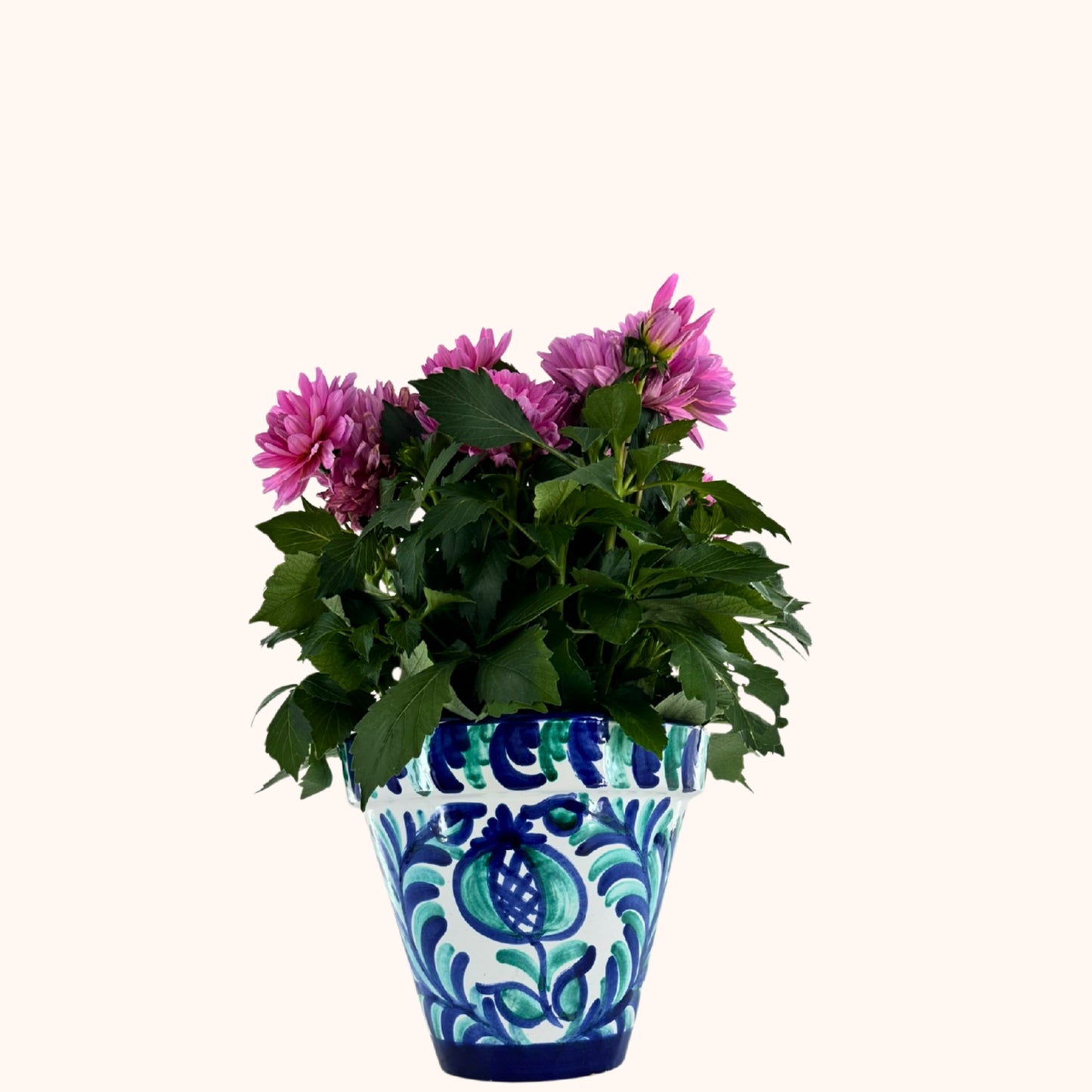 ⚪ Jardín Andaluz – Grote bloempot (H25 x Ø25 cm) – Donkerblauw/Groen/Wit