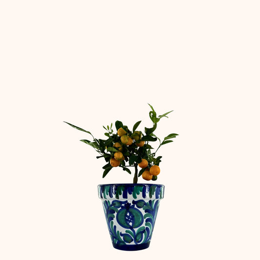 🔹 Jardín Andaluz – Kleine bloempot (H17 x Ø17 cm) – Donkerblauw/Groen/Wit