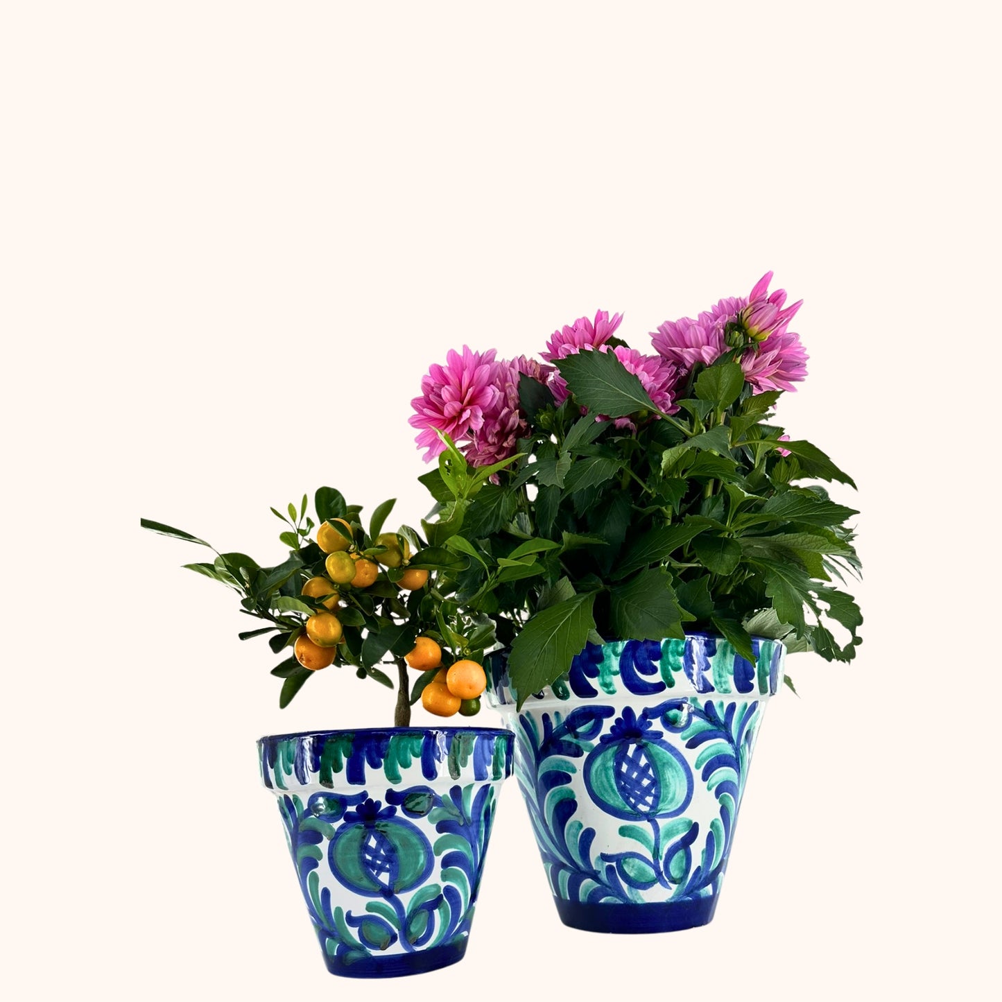 🔹 Jardín Andaluz – Kleine bloempot (H17 x Ø17 cm) – Donkerblauw/Groen/Wit