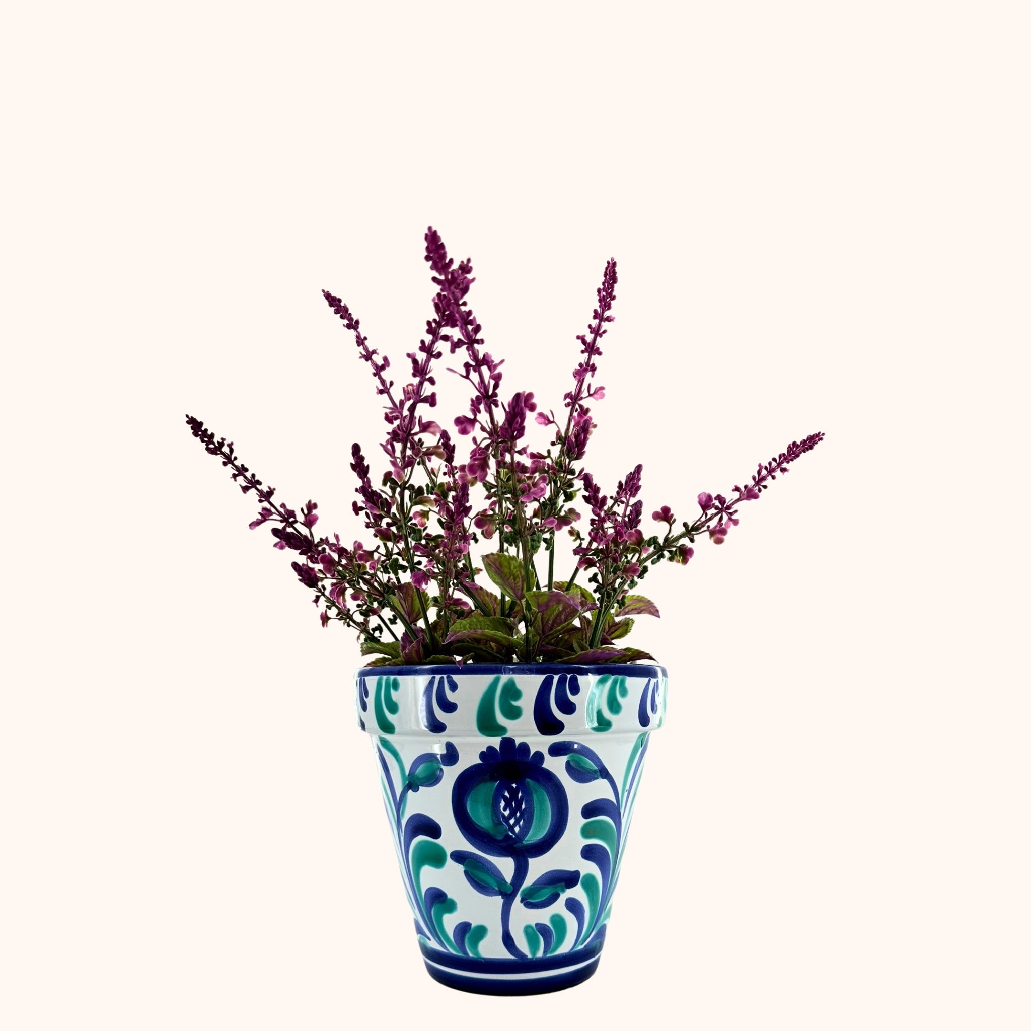 🌾 Jardín Andaluz – Lichte bloempot (H21 x Ø21 cm) – Lichter blauw/Groen/Wit, handgemaakt keramiek uit Spanje in blauw en groen en wit - Belleza del Sur