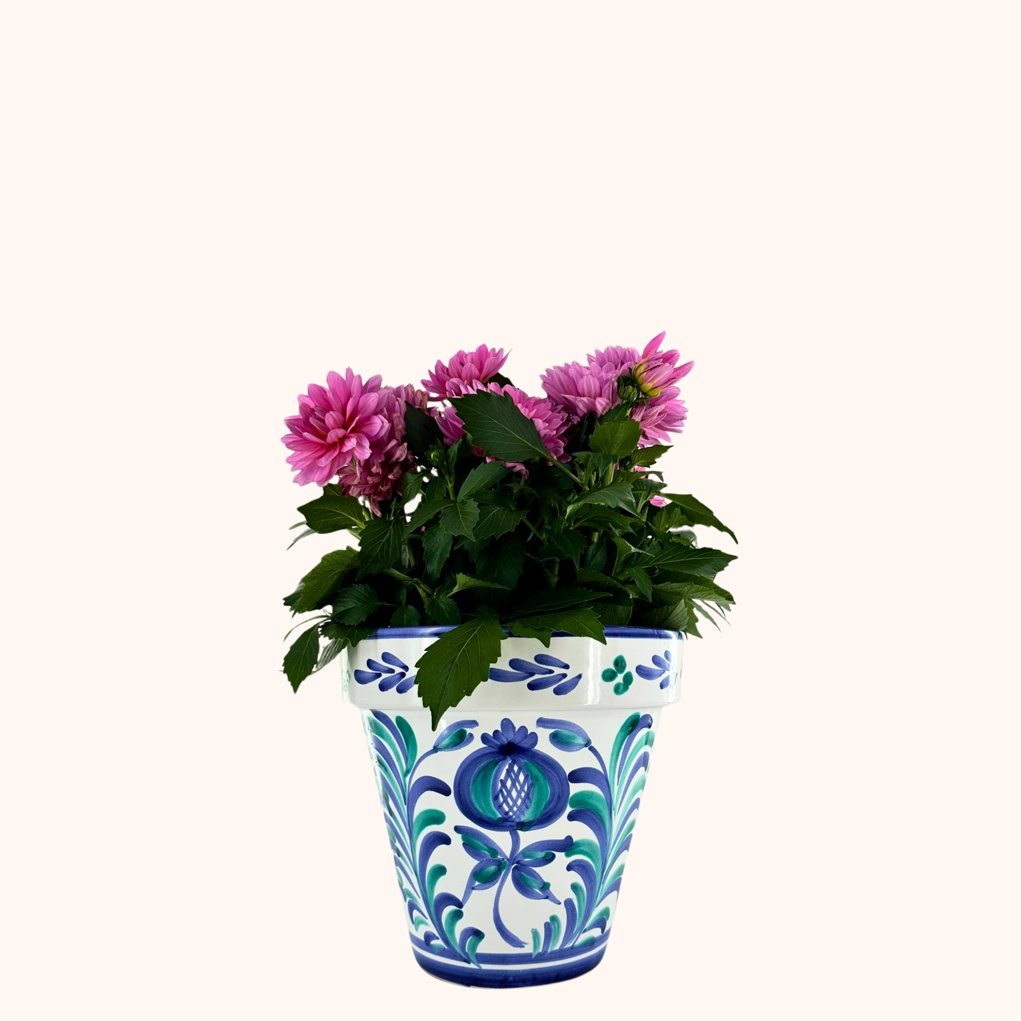 🌼 Jardín Andaluz – Grote bloempot (H28 x Ø28 cm) – Lichtblauw/Groen/Wit, handgemaakt keramiek uit Spanje in blauw en groen en wit - Belleza del Sur