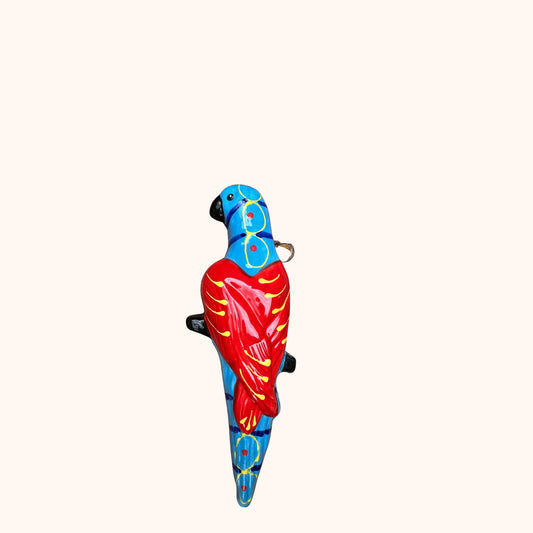 🐦Handgemaakte vogelhanger van Spaanse keramiek – 20 cm blauw/rood papegaai