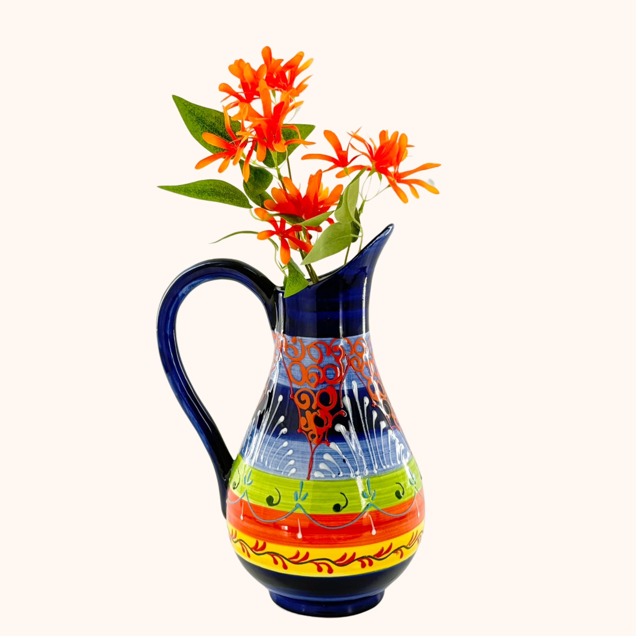Grote handbeschilderde Spaanse kleurrijke kan- 42 cm– perfect voor sangria, water of bloemen (kopie) (kopie), in kleurrijk - Belleza del Sur