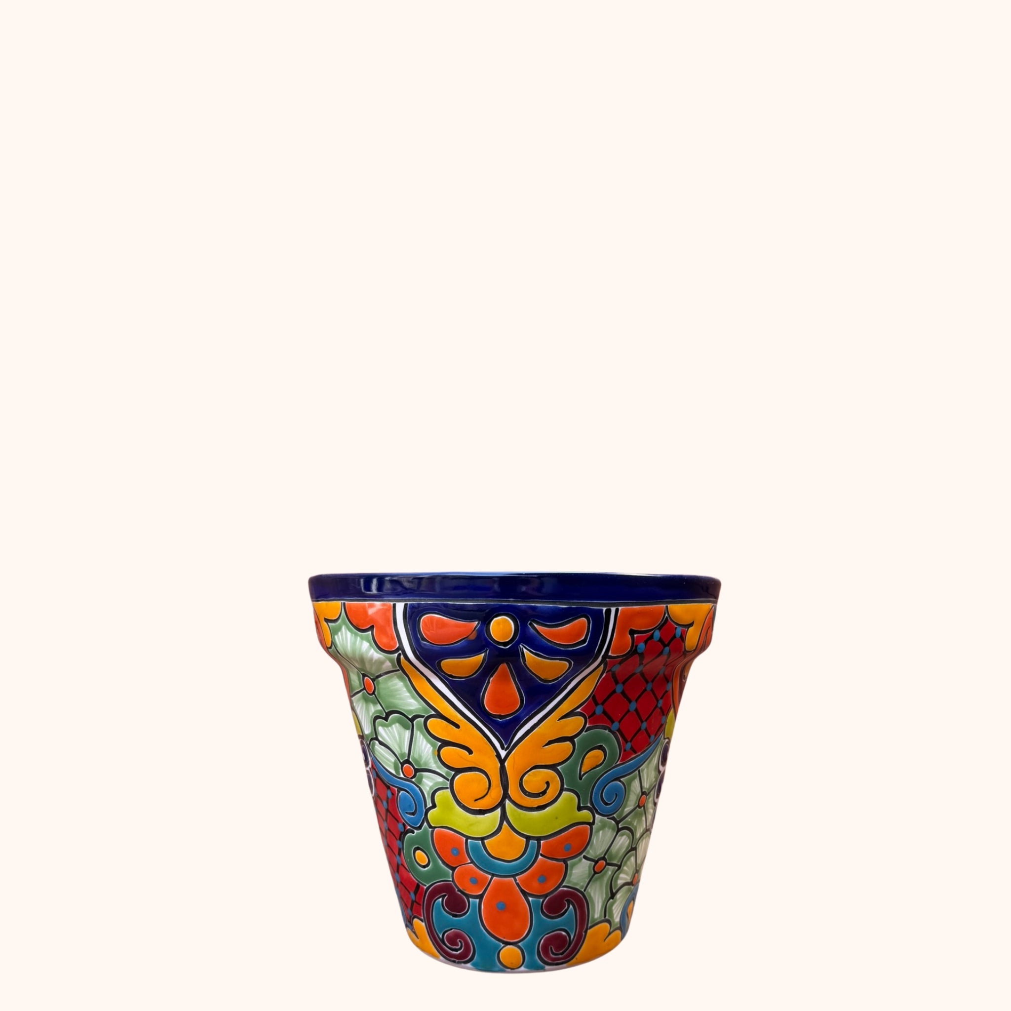 Handgemaakte Fairtrade Mexicaanse overpot 25 cm blauw, handgemaakt keramiek uit Mexico in blauw - Belleza del Sur