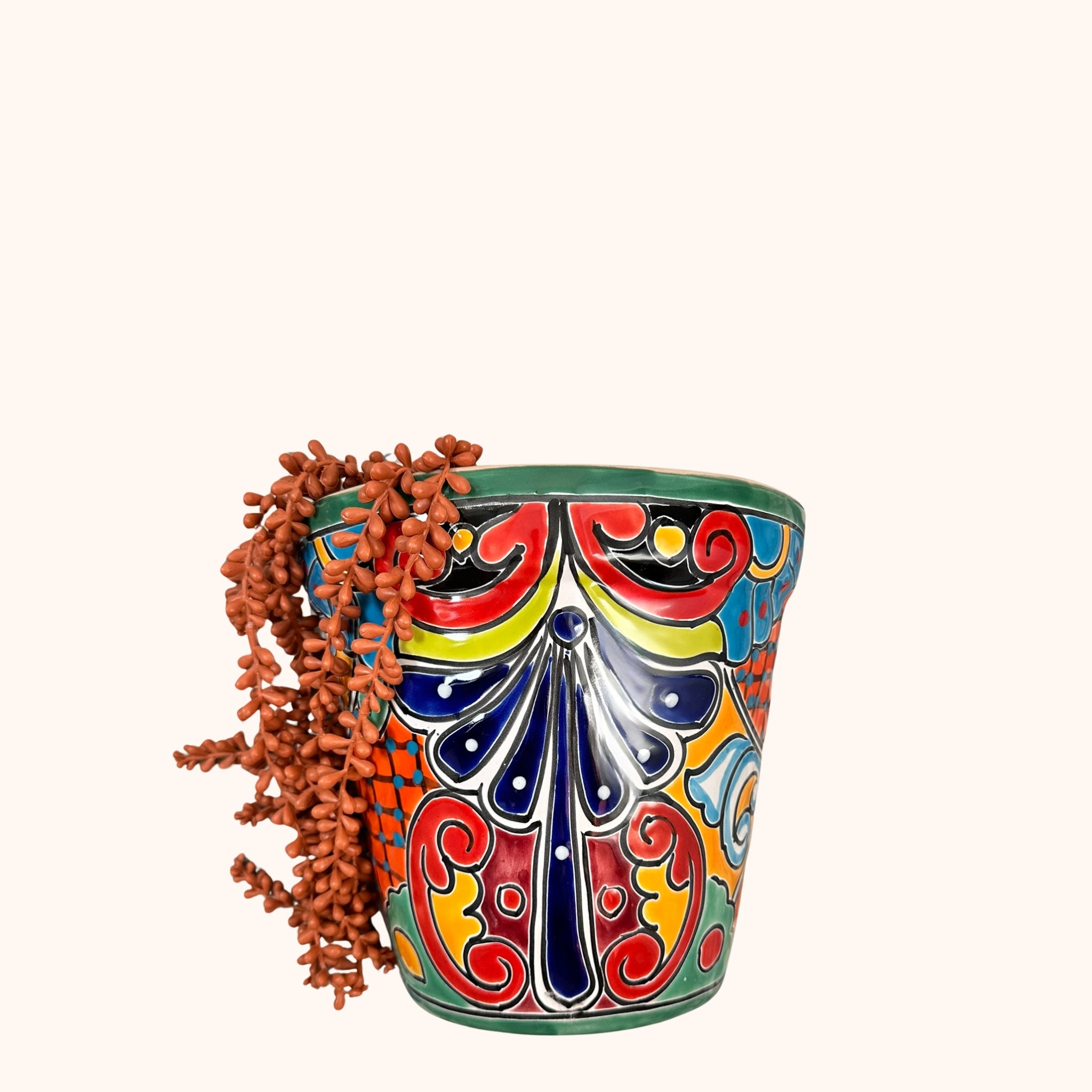 Handgemaakte Fairtrade Mexicaanse hangpot 25 cm groen, handgemaakt keramiek uit Mexico in groen - Belleza del Sur