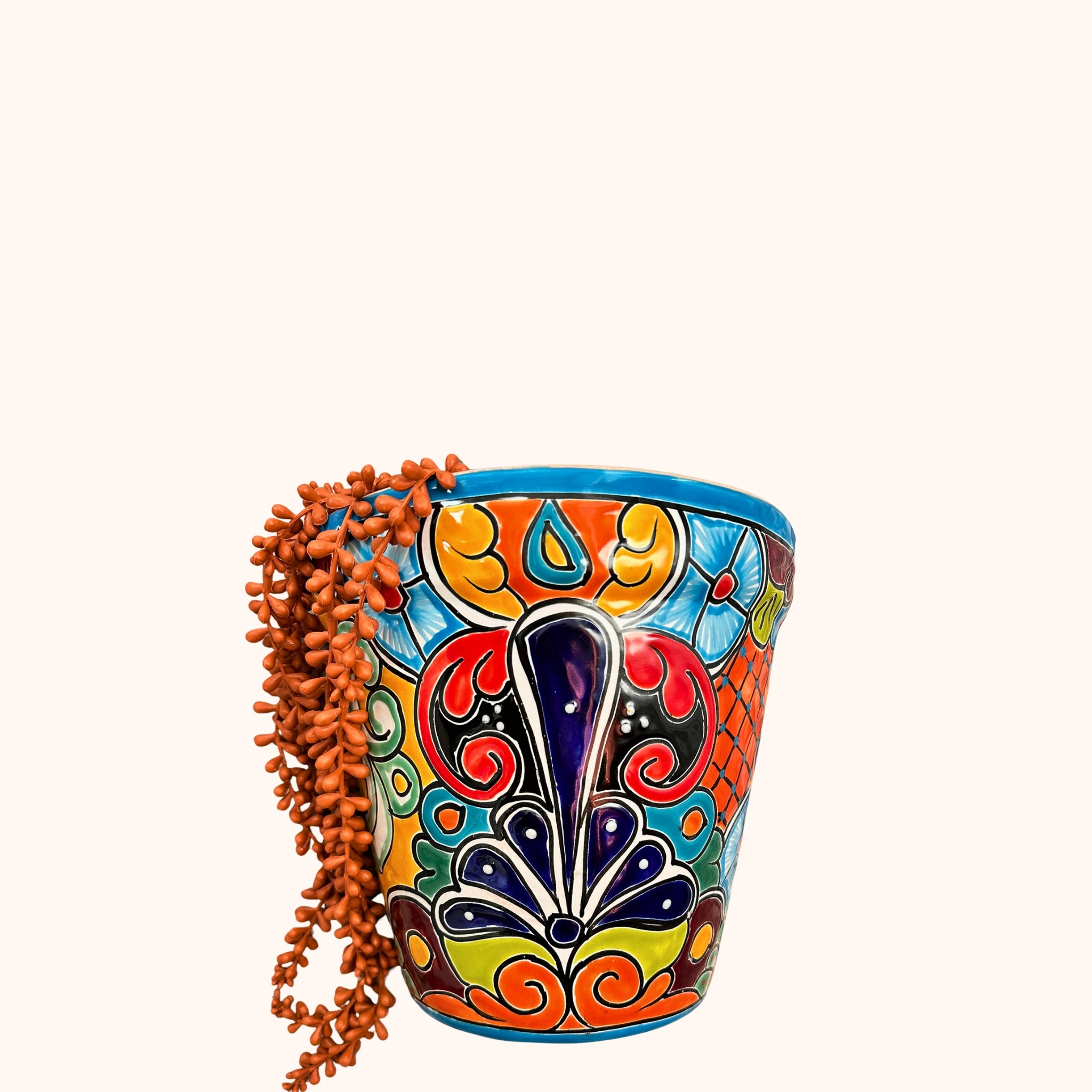 Handgemaakte Fairtrade Mexicaanse hangpot 25 cm lichtblauw, handgemaakt keramiek uit Mexico in blauw - Belleza del Sur