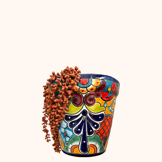 Handgemaakte Fairtrade Mexicaanse hangpot 25 cm blauw🌿
