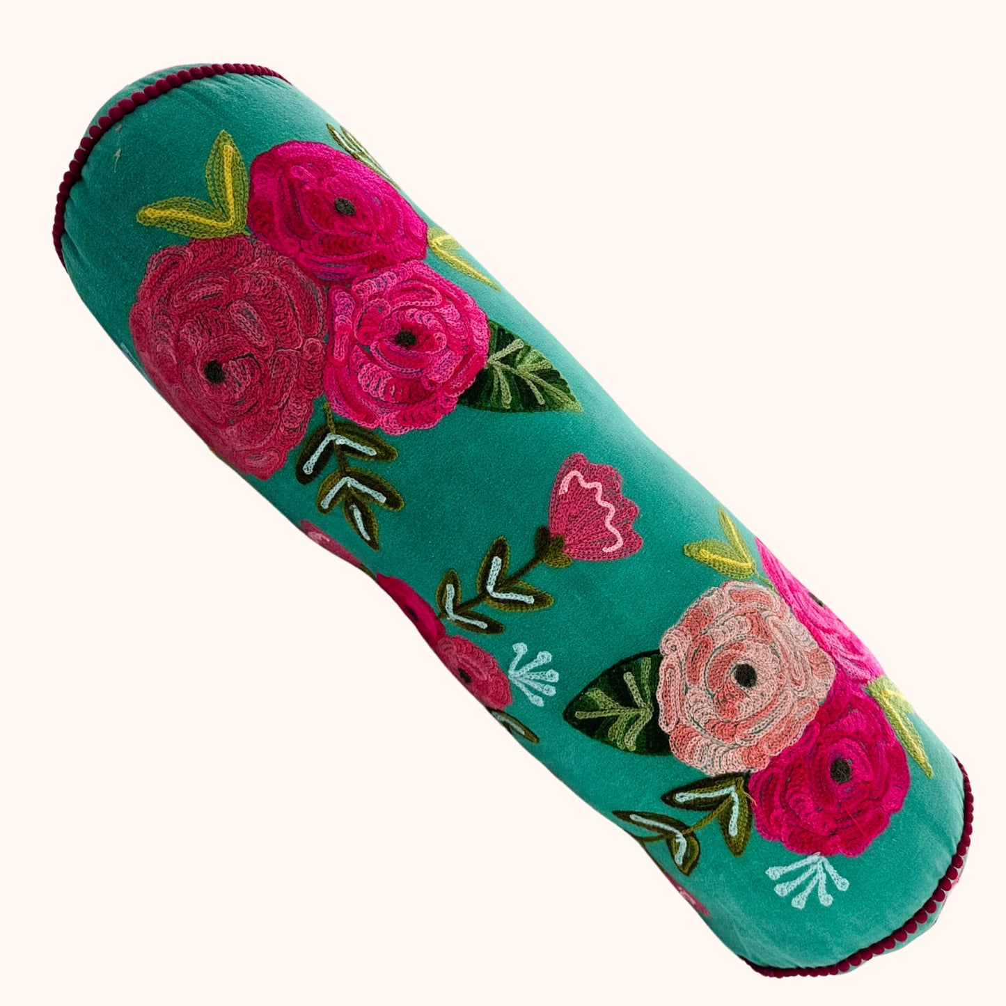 Velourse nekrol met handgemaakte bloemenborduursels blauw en multicolour