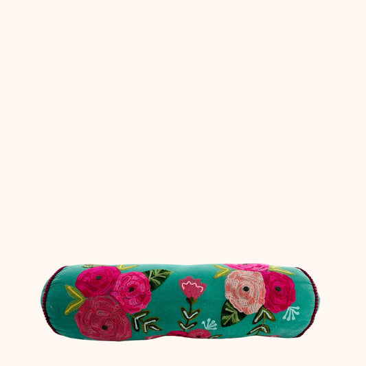 Velourse nekrol met handgemaakte bloemenborduursels blauw en multicolour