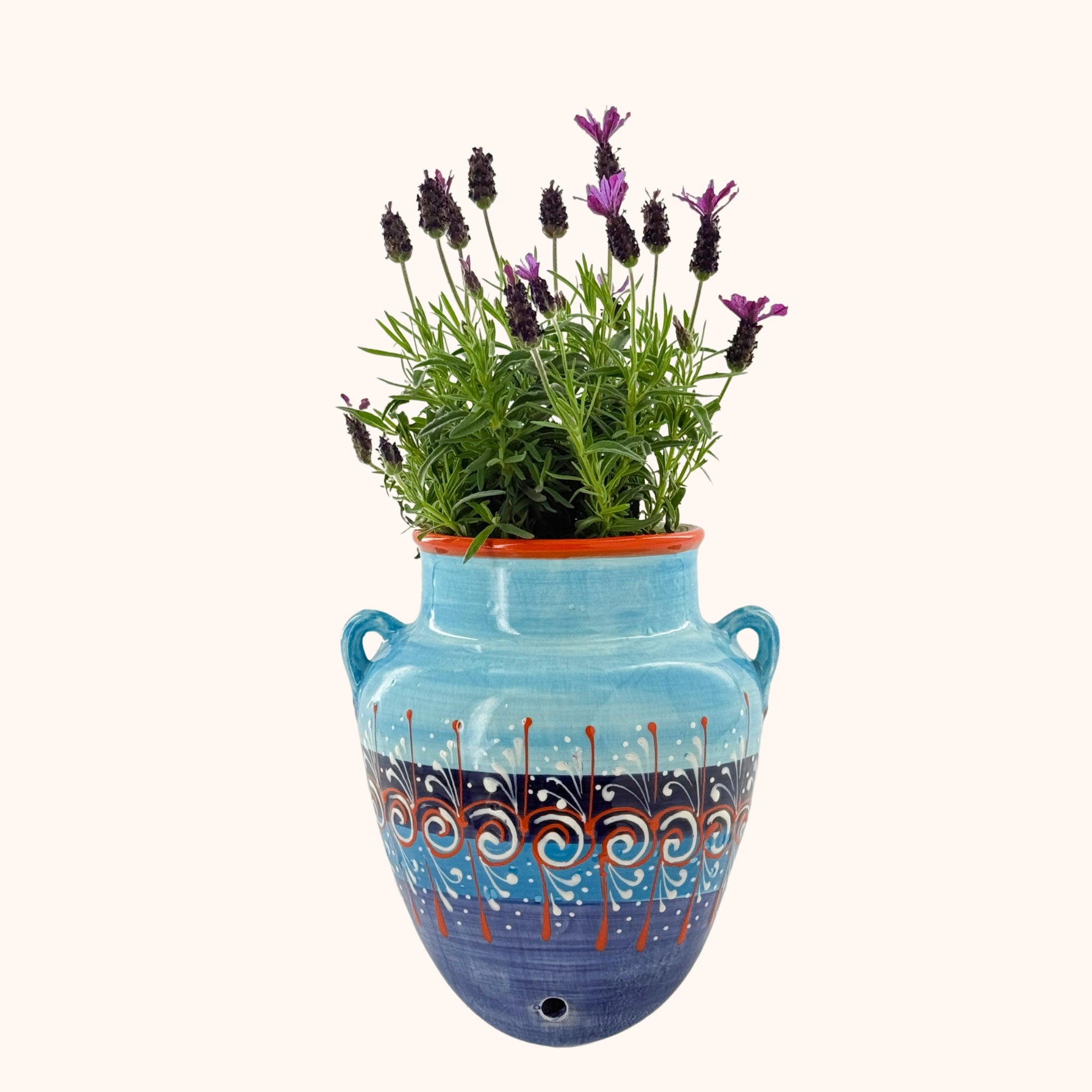 Kleurrijke keramieke hangpot "Azul y naranja" uit Spanje – handgemaakt in Andalusië, handgemaakt keramiek uit Spanje in kleurrijk - Belleza del Sur