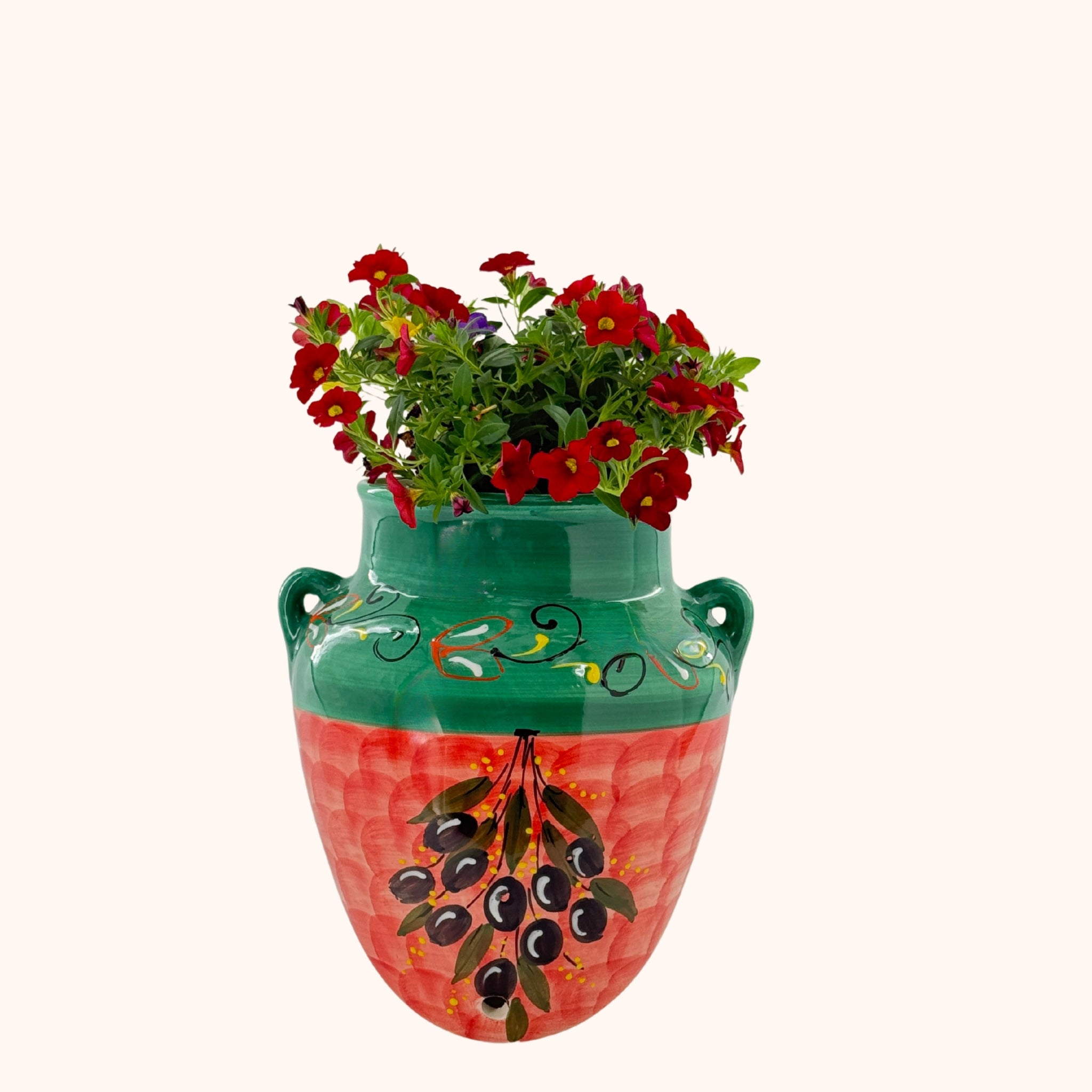 Kleurrijke keramieke hangpot "olijf" uit Spanje – handgemaakt in Andalusië, handgemaakt keramiek uit Spanje in kleurrijk - Belleza del Sur