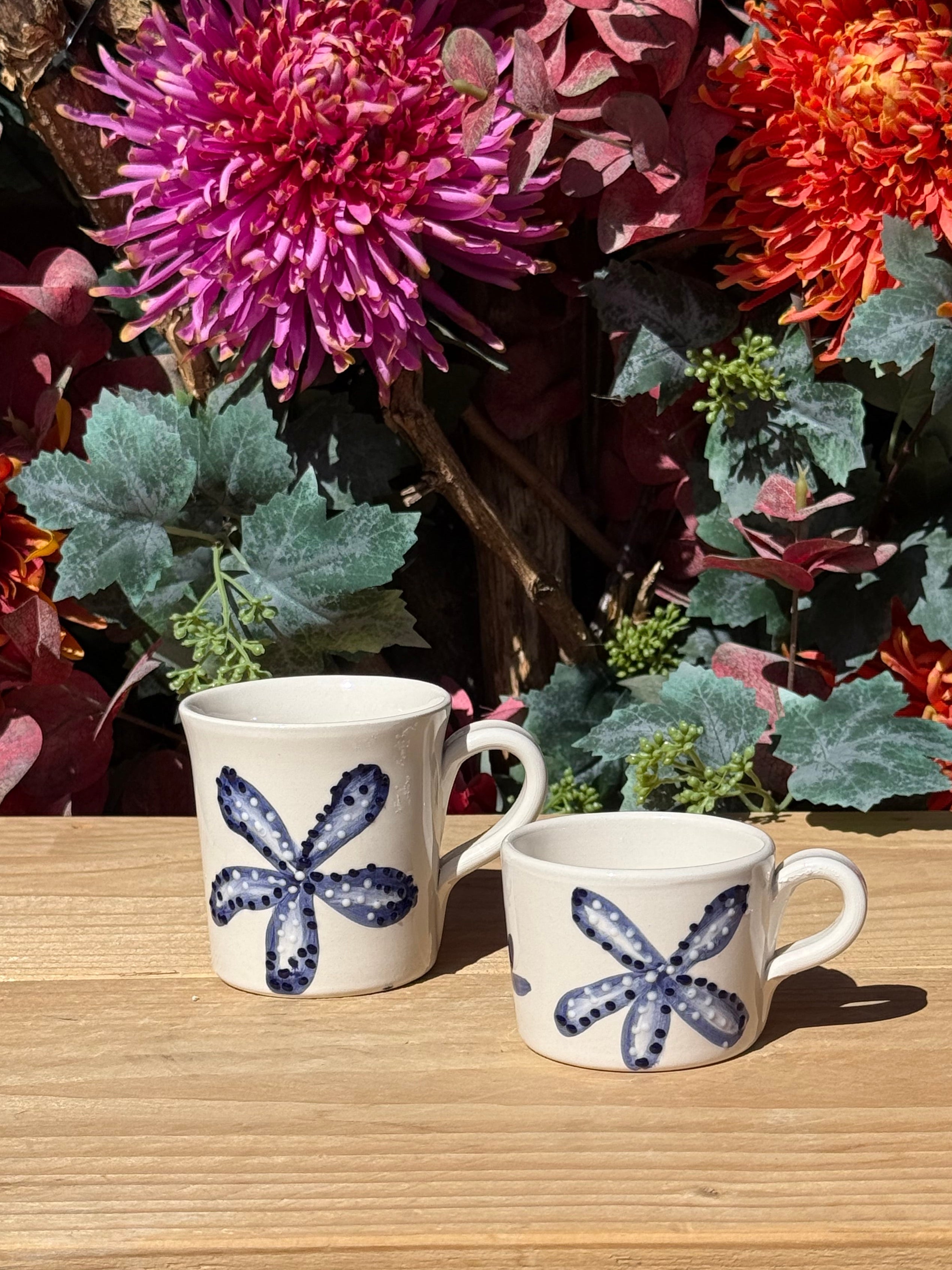 Keramieken koffiemok zeester gecombineerd met espresso kopje