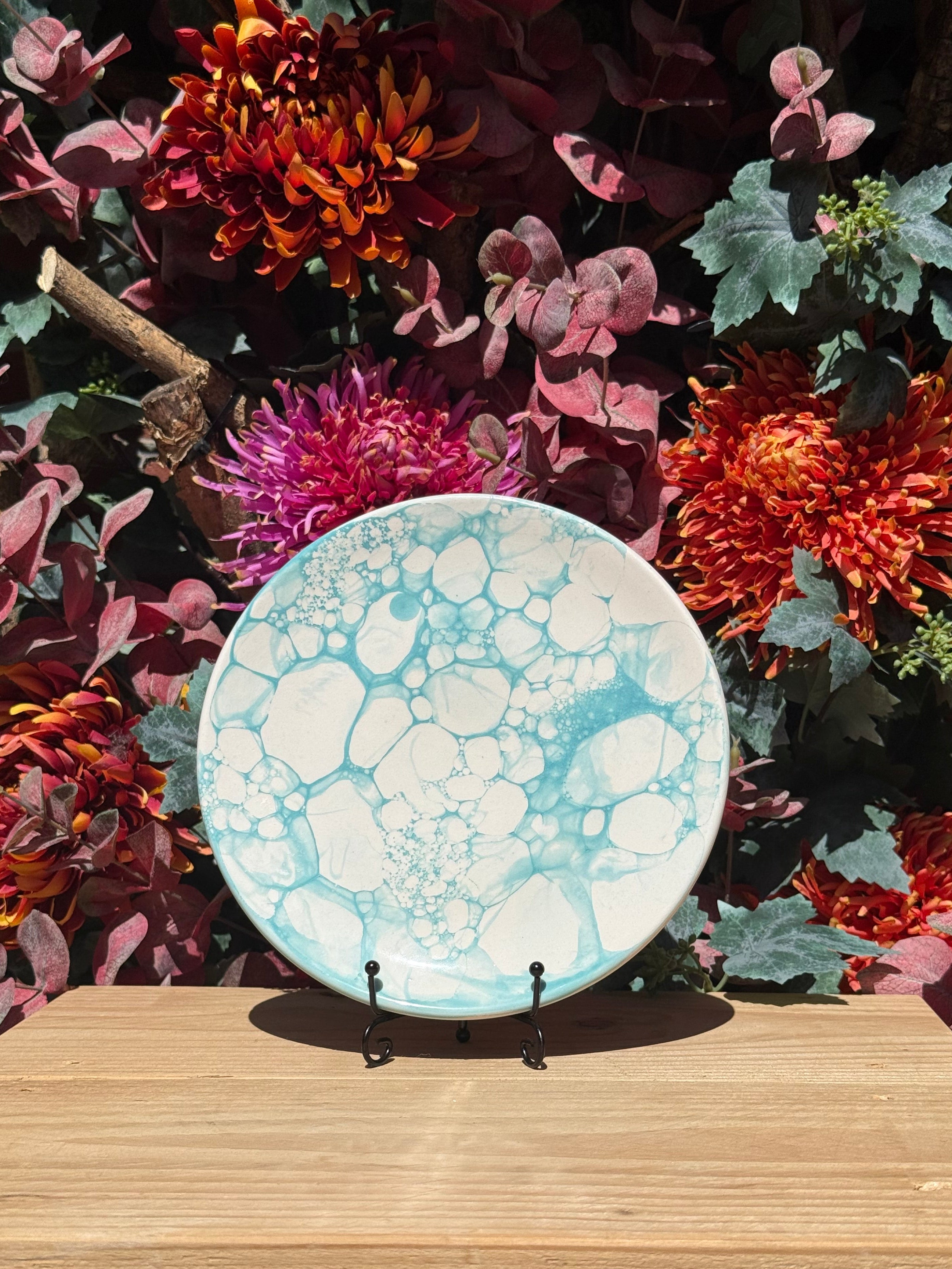 Keramieken ontbijtbord blauw bubble handbeschilderd uit Spanje