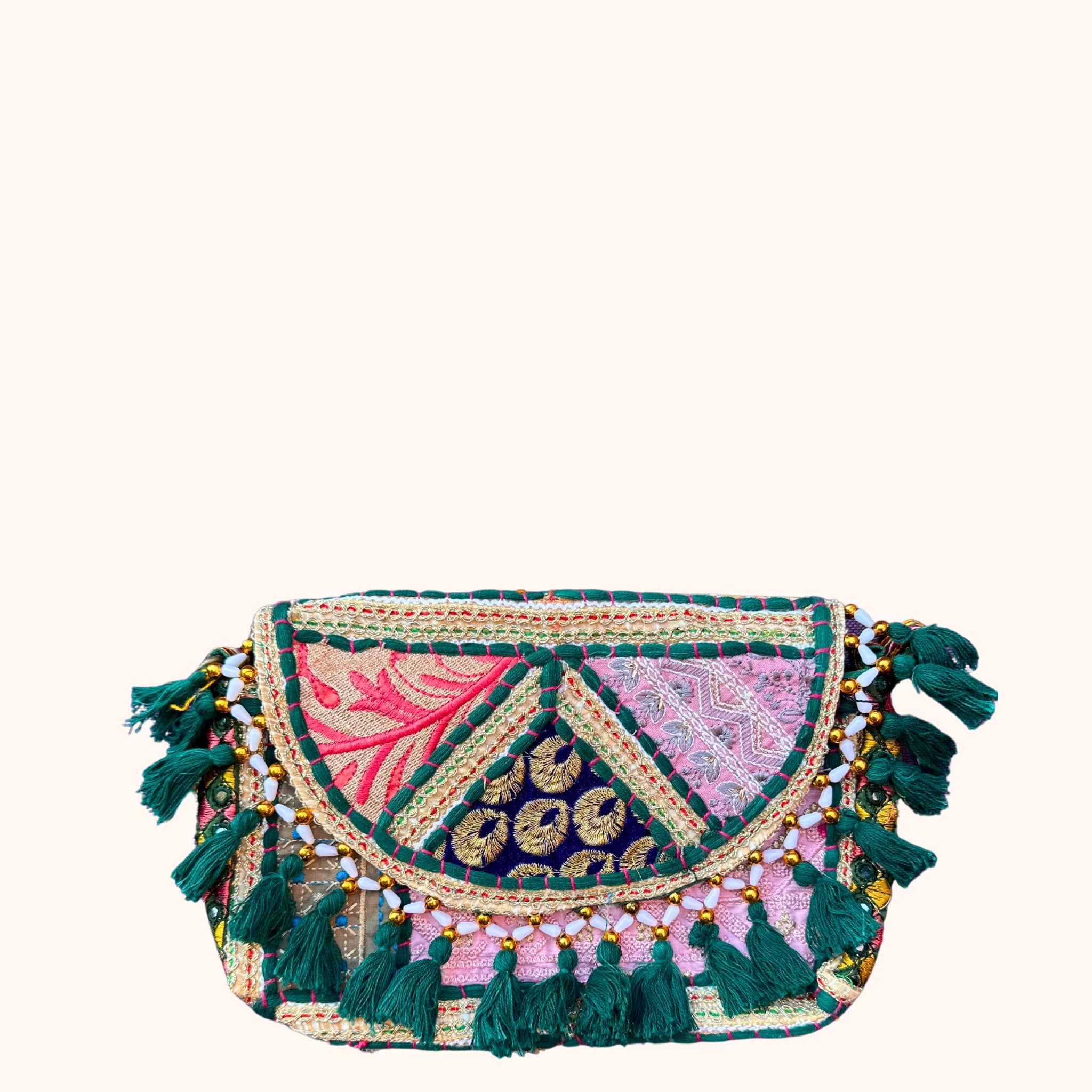 Groen handgemaakt festivaltasje – fris, speels & uniek, in groen - Belleza del Sur