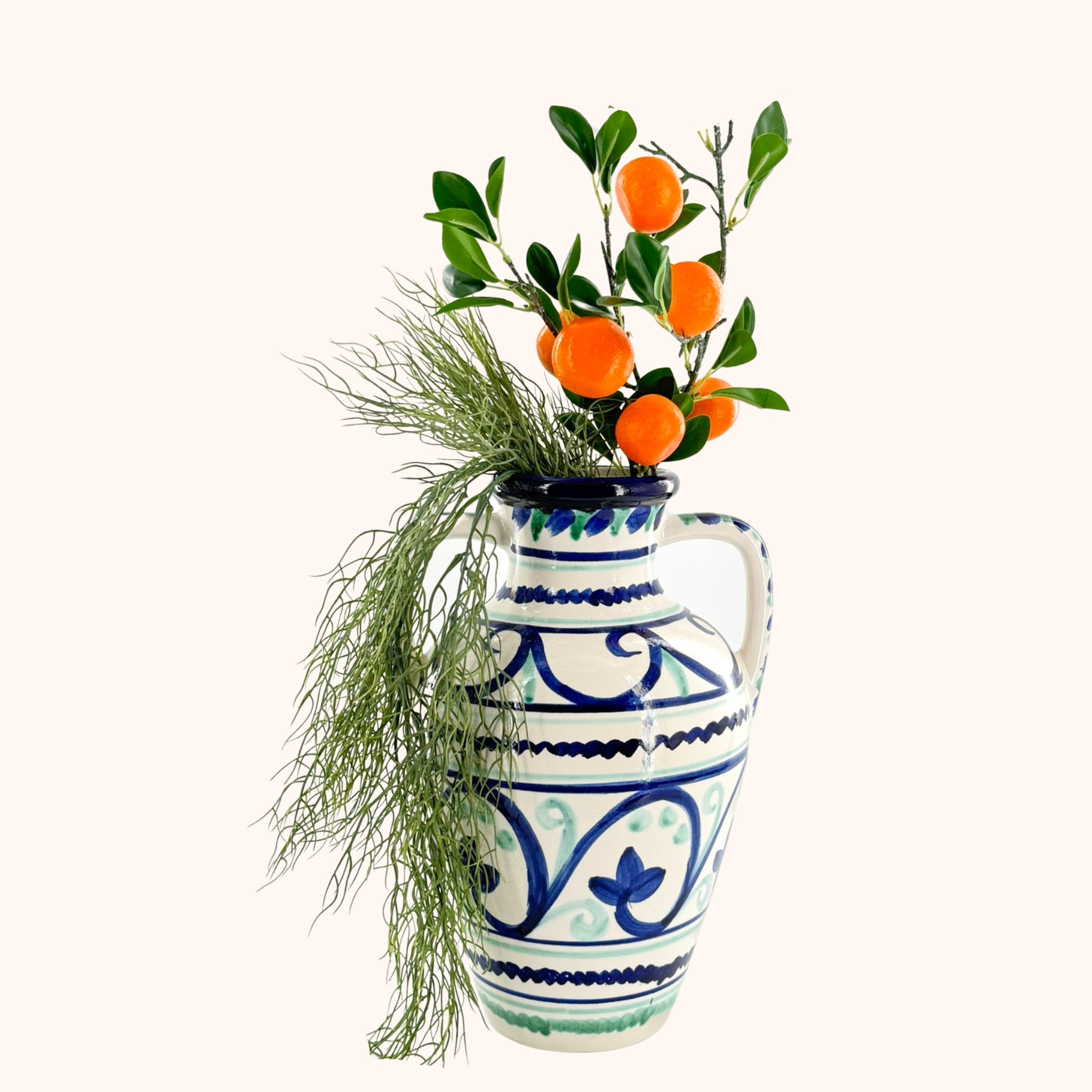 Grote blauw/groene keramieke kruik-42 cm – een handgemaakt pronkstuk voor huis of tuin, handgemaakt keramiek uit Spanje in blauw en groen - Belleza del Sur