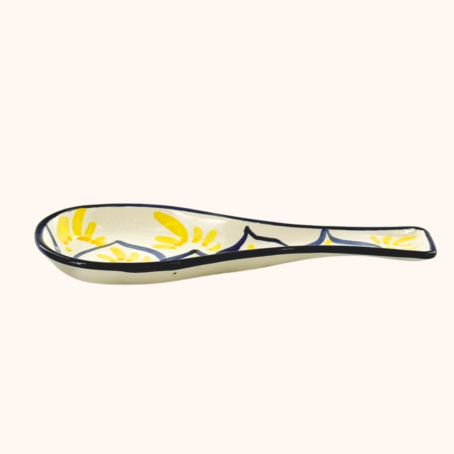 Handgemaakte keramieke lepel geel/blauw – stijlvol voor koken en serveren!
