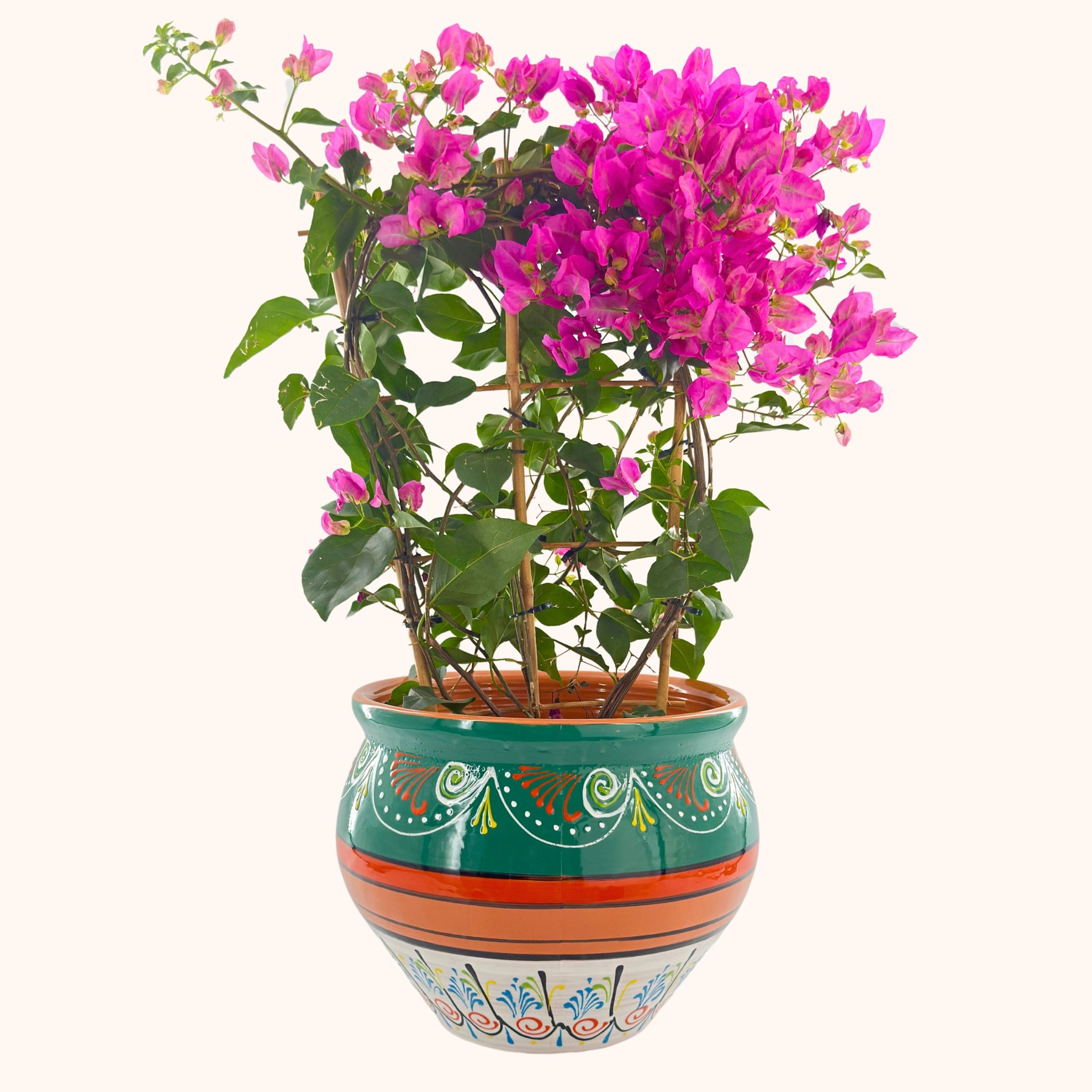 Handbeschilderde Spaanse plantenpot verde y blanco (terracotta)