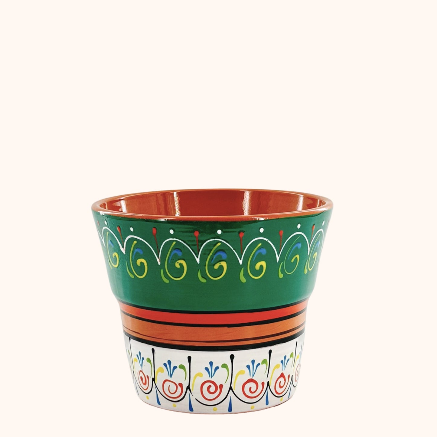 Handbeschilderde Spaanse keramieke bloempot Verde y Blanco