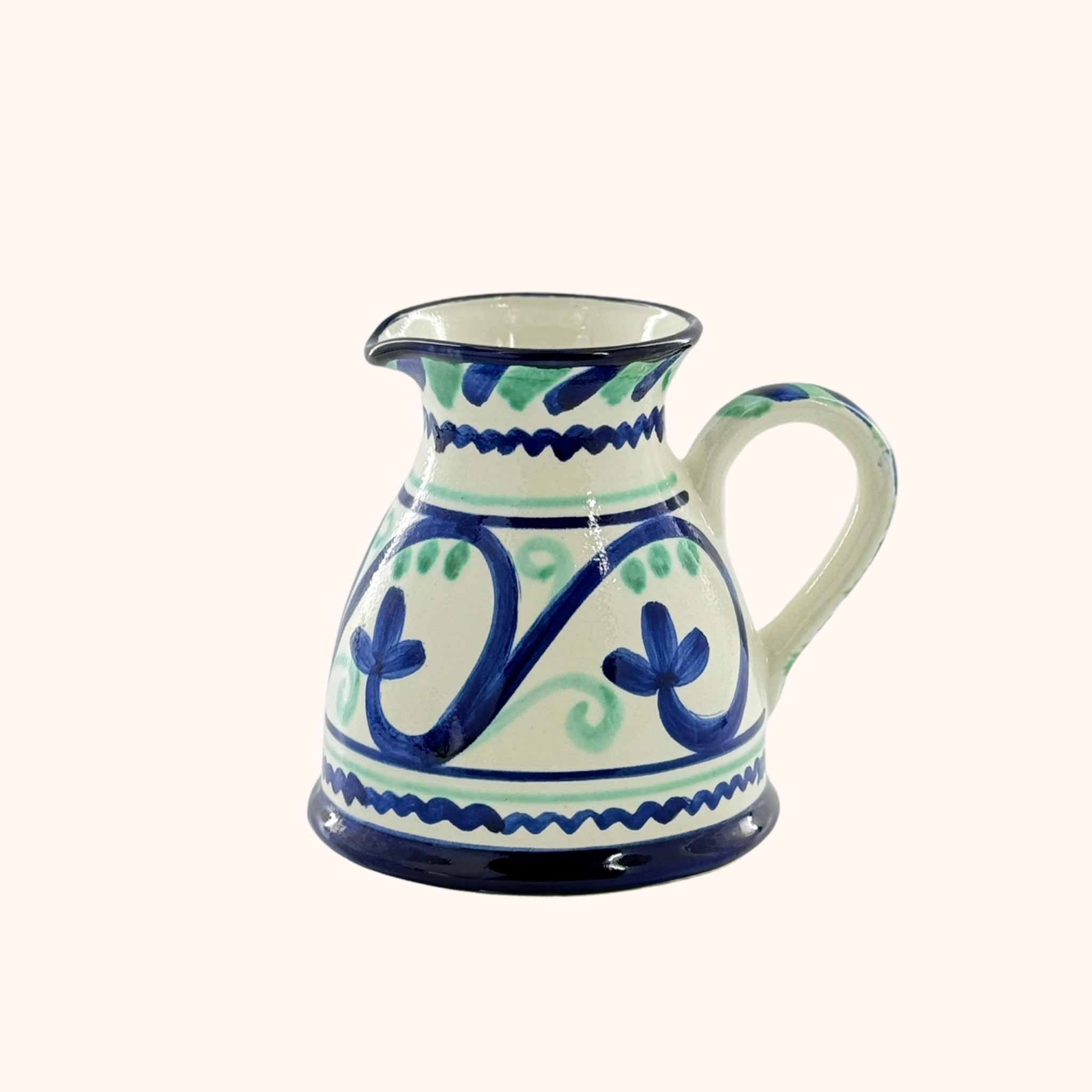 Keramieke groen/blauwe schenkkan handbeschilderd – kleurrijk uit Andalusië, handgemaakt keramiek uit Spanje in blauw en groen en kleurrijk - Belleza del Sur