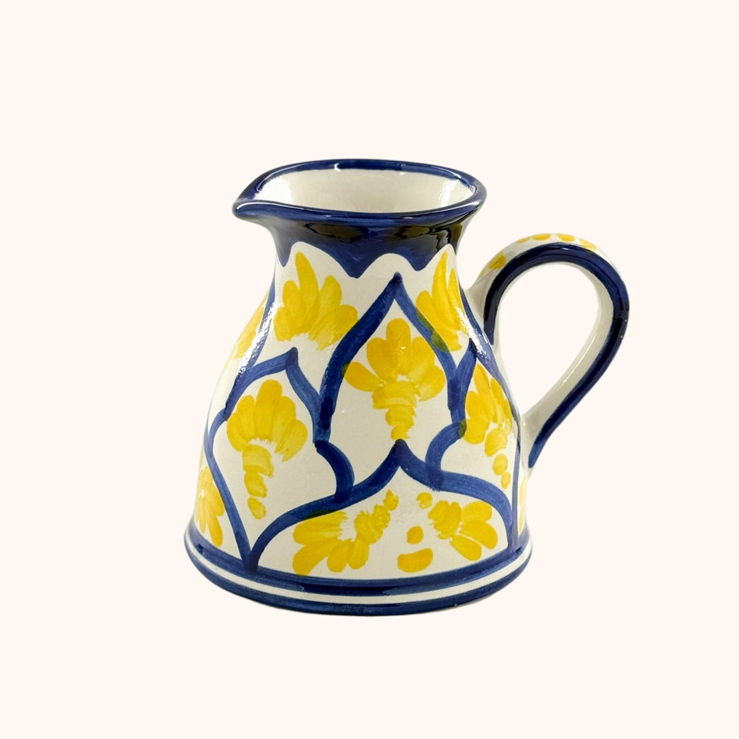 Handgemaakte keramieke geel/blauwe tafelset – kleurrijk servies uit Spanje