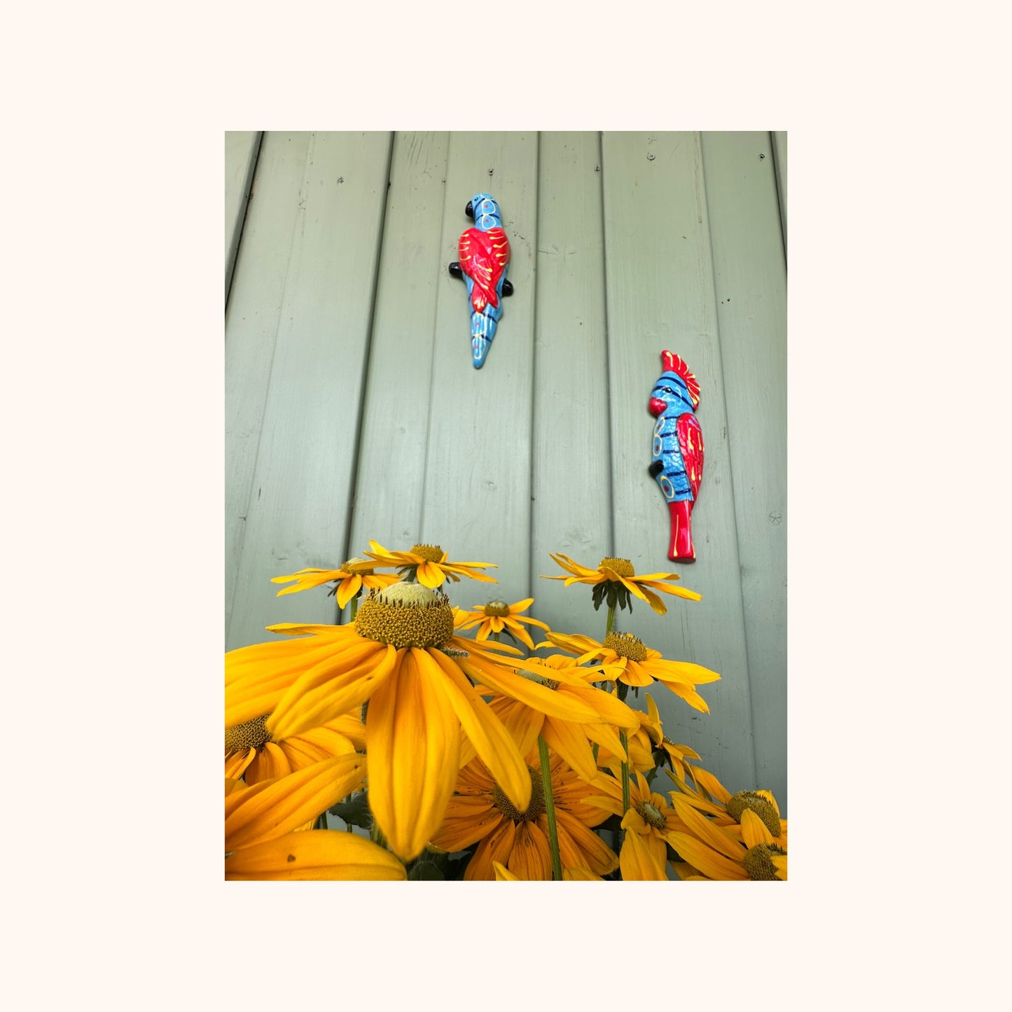 🐦Handgemaakte vogelhanger van Spaanse keramiek – 20 cm blauw/rood