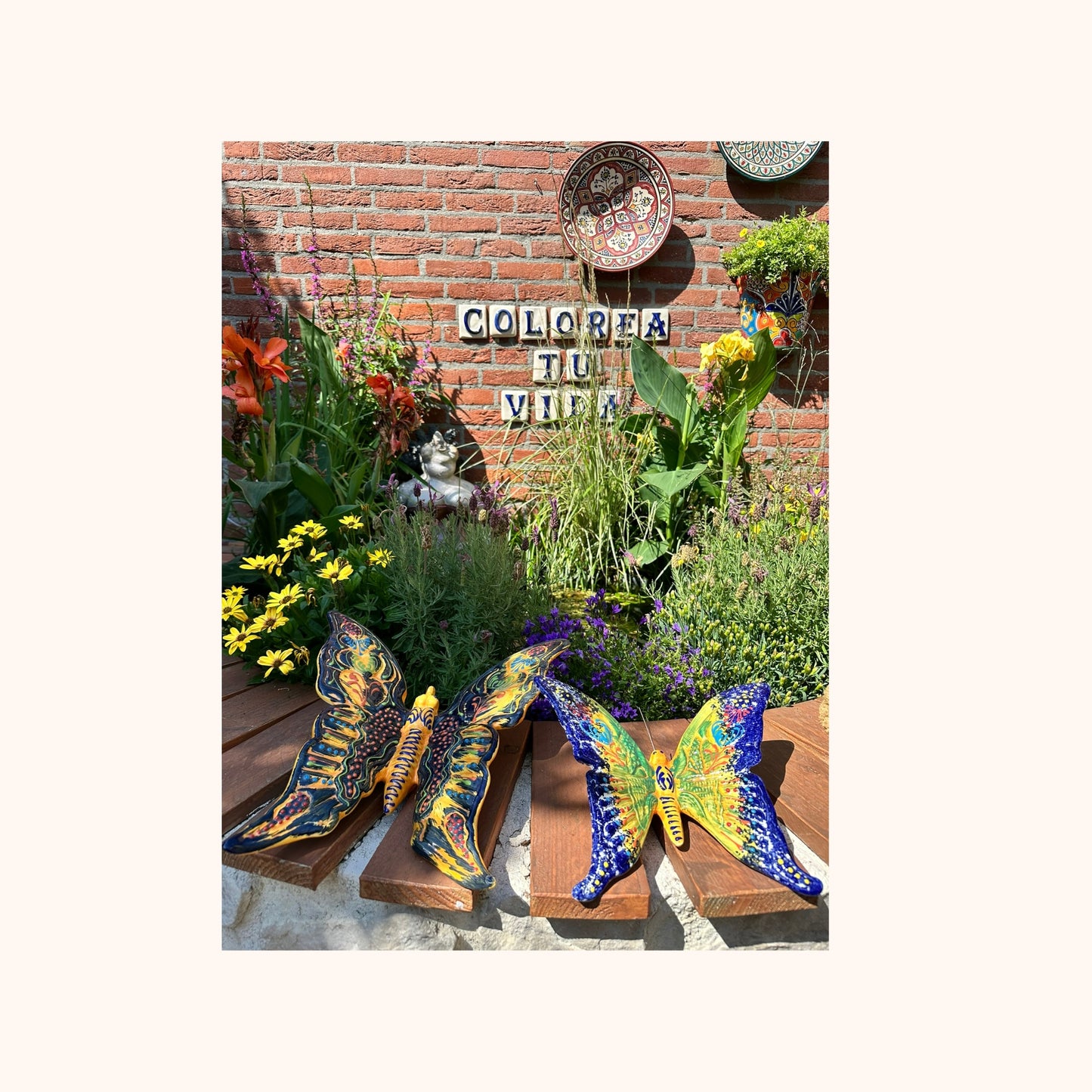 🦋 Grote vlinder Spaanse keramiek (32 cm) zwart/geel/multi
